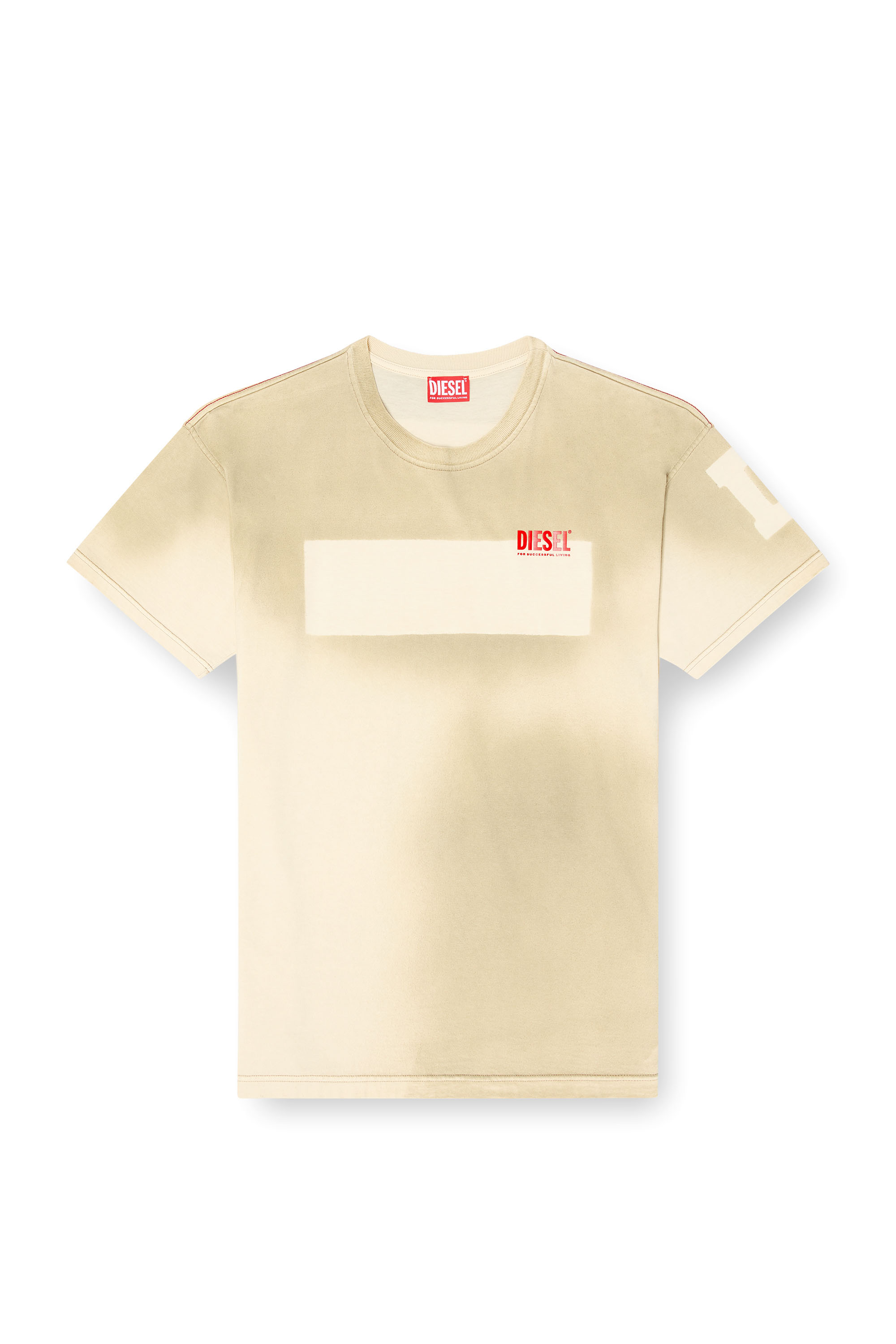 Diesel - T-BOXT-SLITS-R23, Male's Dirty-effect T-shirt with contrast effects in ベージュ - 3