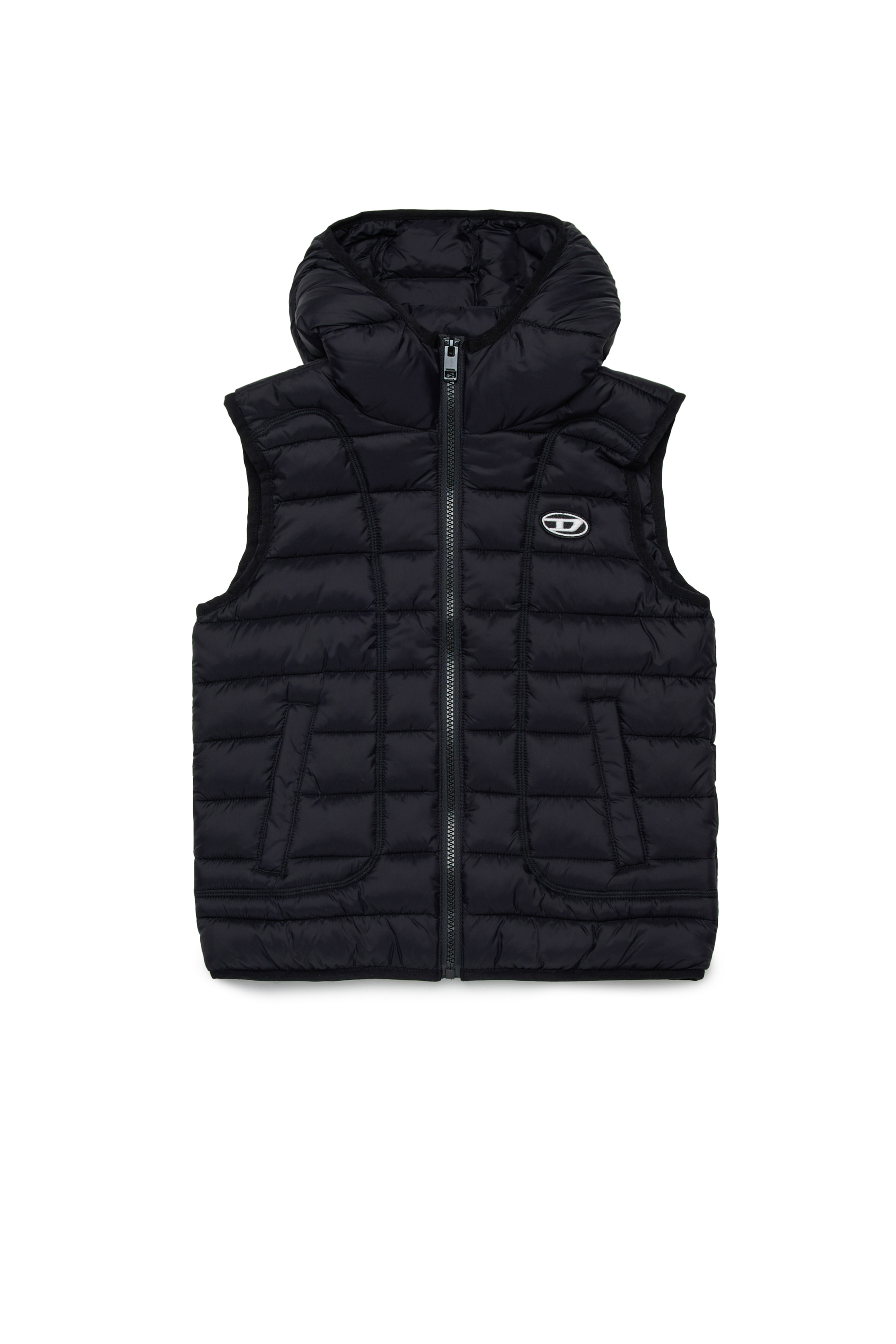 Diesel - JWTEMPLE, Unisex's Nylon vest with hood in ブラック - 1