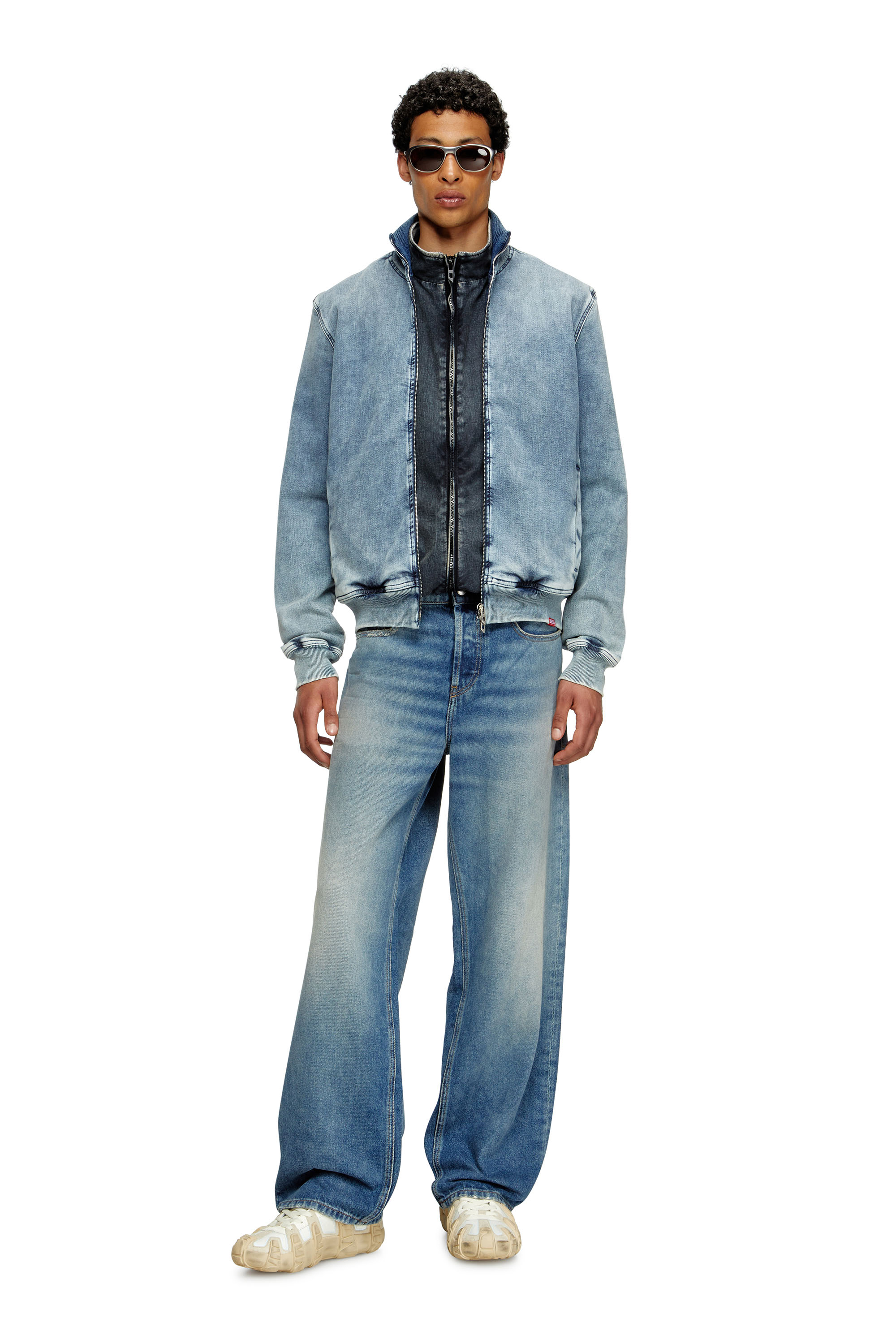 Diesel - D-BUZYE-S TRACK, Unisex's Zip-up sweater in trompe l'oeil Track Denim in ライトブルー - 1