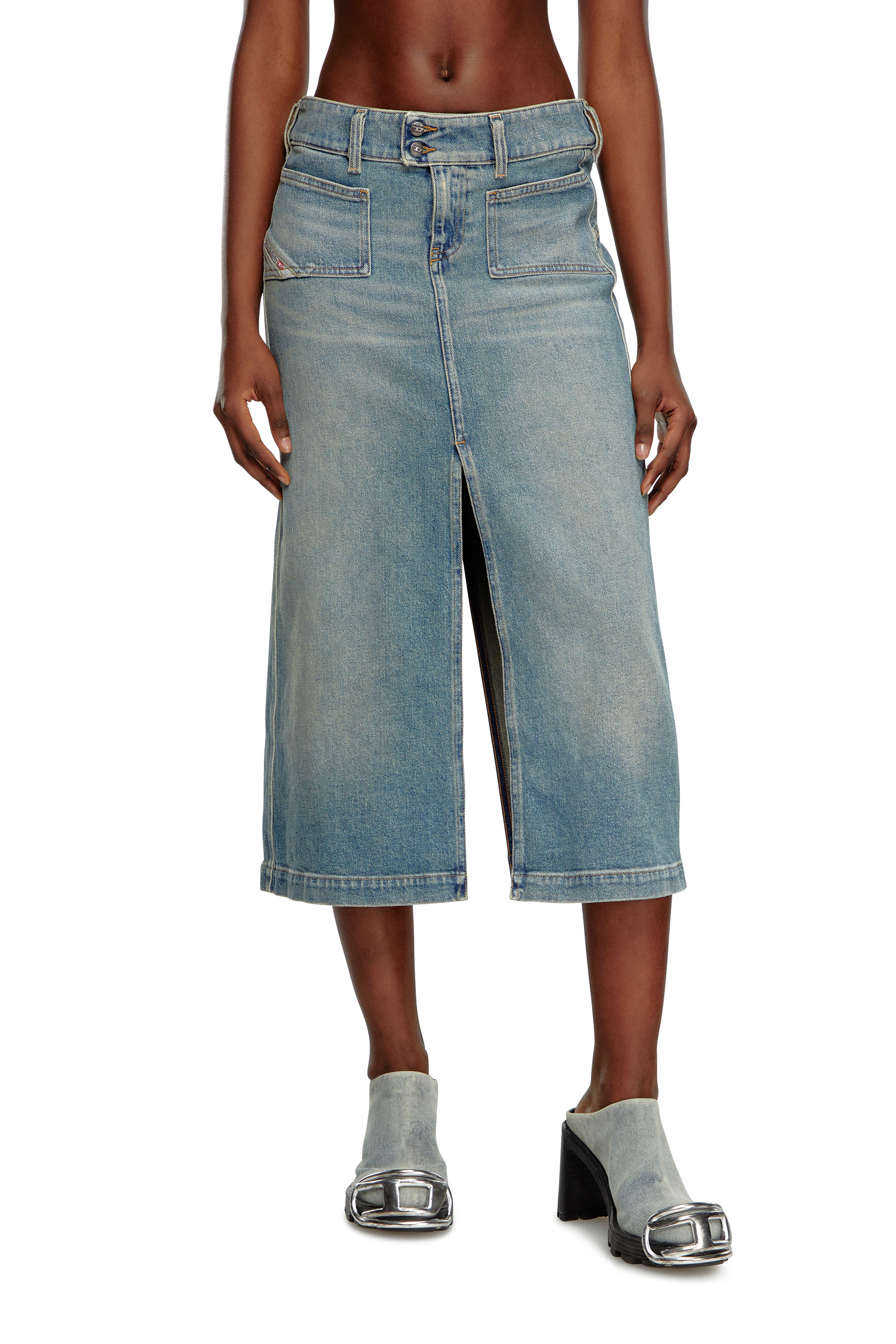 Diesel - DE-HUSH-MID, Female's Midi skirt in denim in ライトブルー - 1