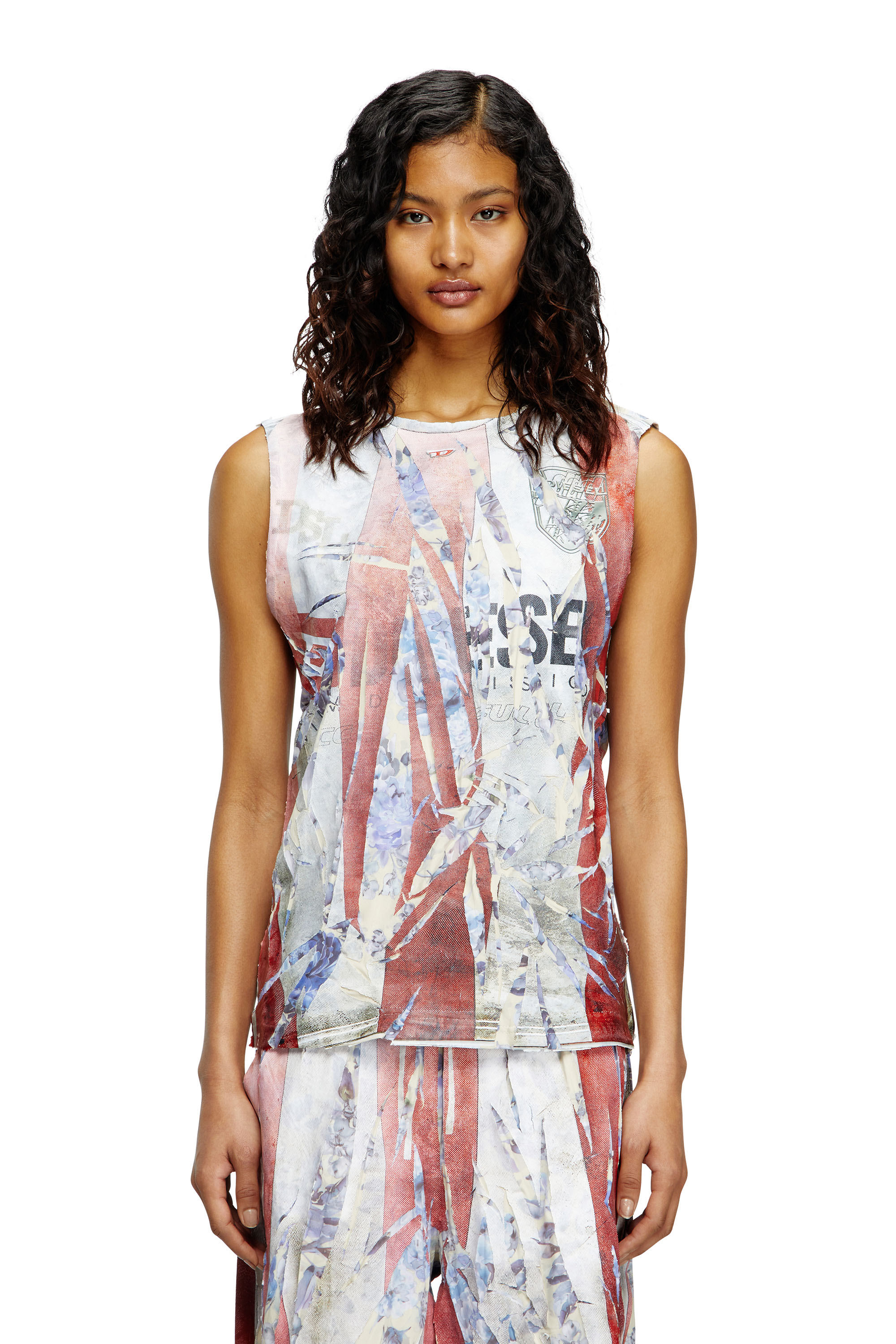 Diesel - T-PER-STRIPE, Unisex's Floral tank top with cracked logo print in レッド/ホワイト - 5