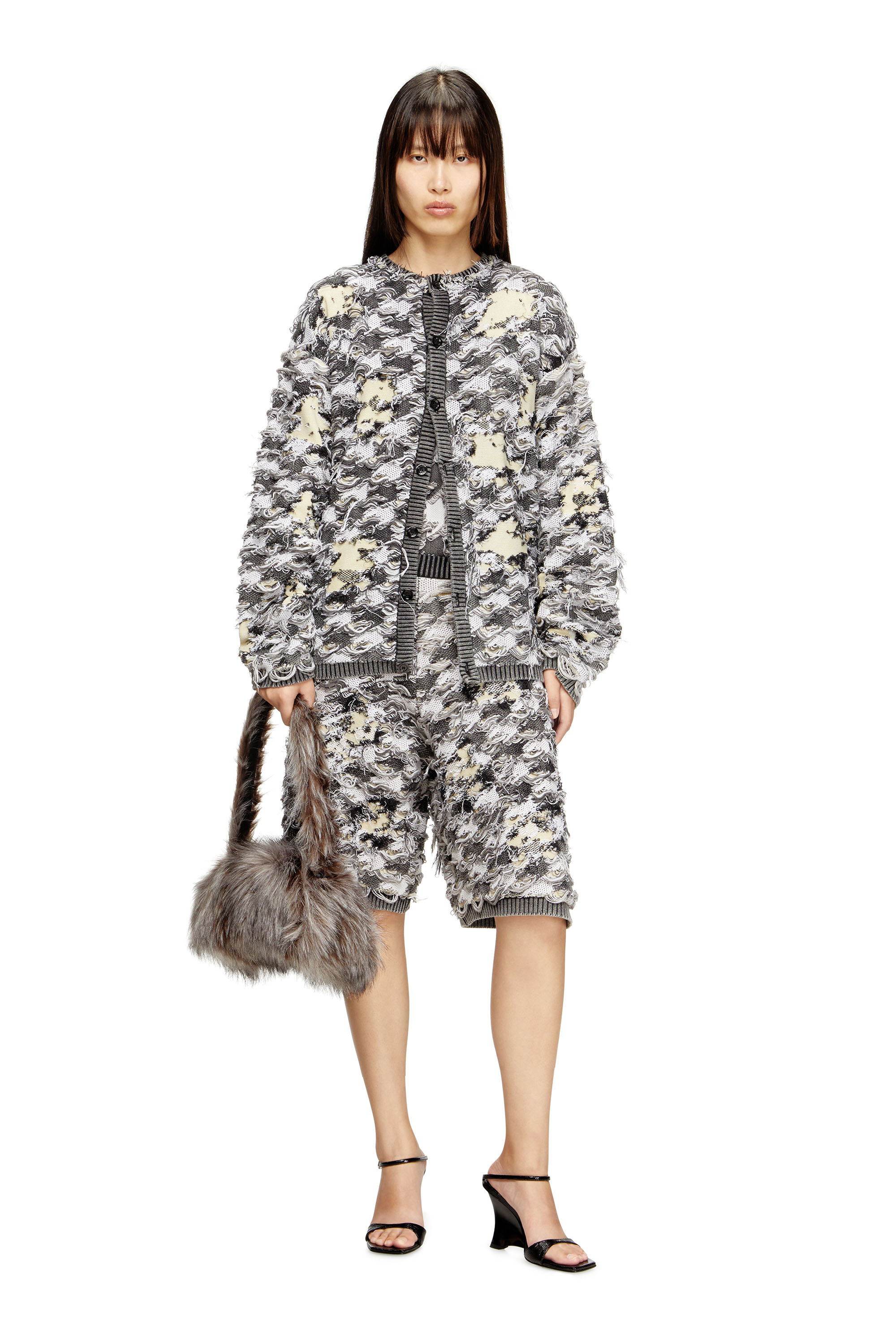 Diesel - M-VANJA, Female's Destroyed houndstooth-jacquard shorts in グレー/ホワイト - 2