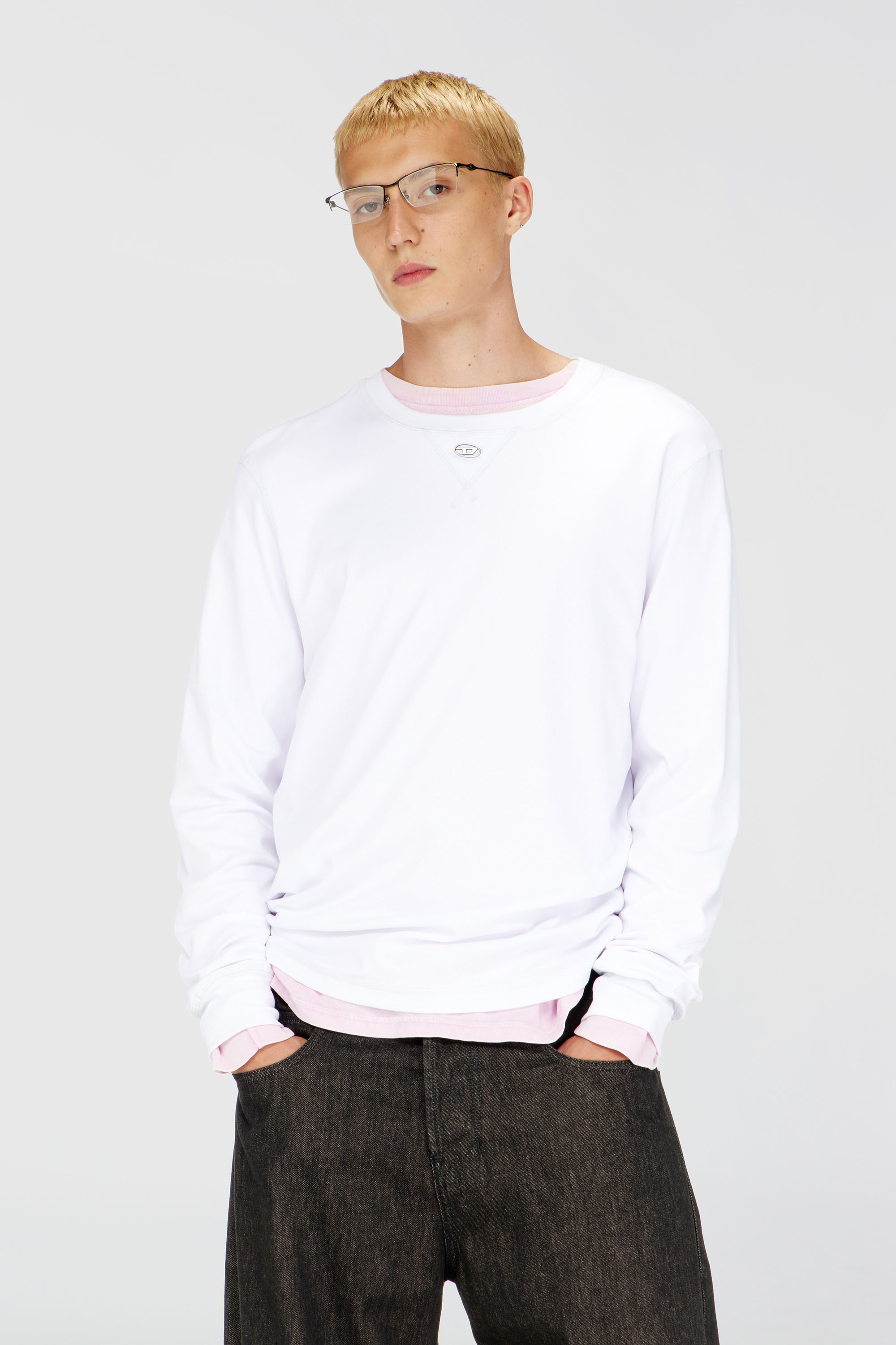 Diesel - T-MADJUST-LS-TR, Male's 長袖Tシャツ in ホワイト - 1