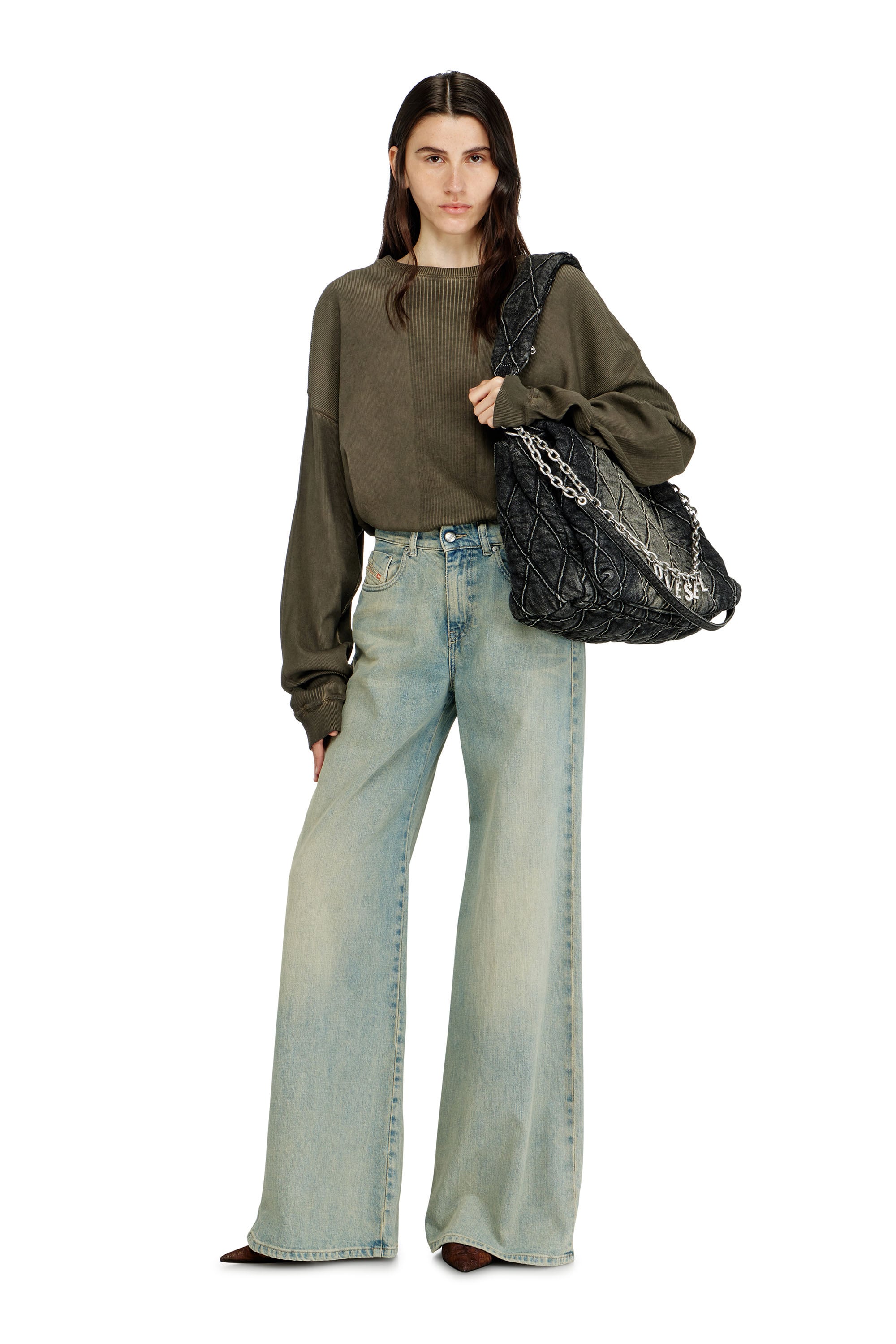 Diesel - CHARM-D SHOULDER L, Female's Charm-D-Large shoulder bag in treated quilted denim in ブラック - 1
