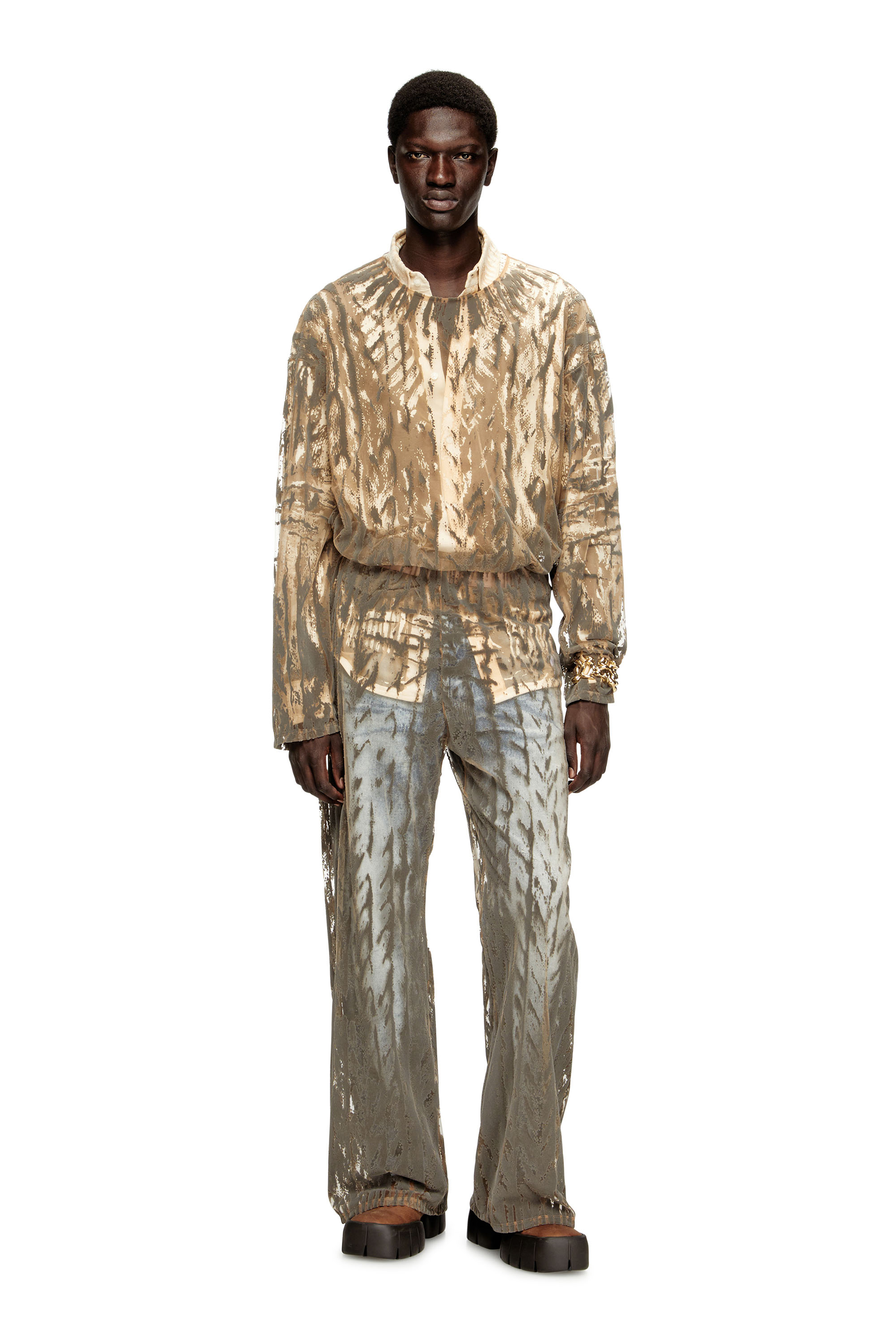 Diesel - P-EGASO, Male's Tulle pants with flocked cable prints in グレー - 4