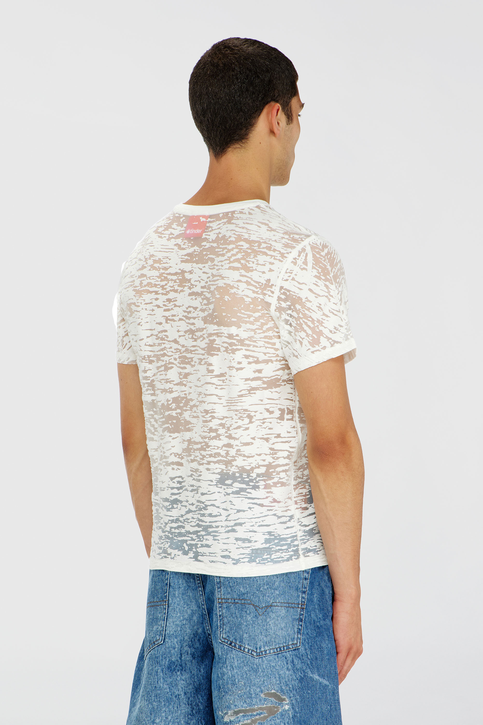 Diesel - PR-T-NOTS-MATI-R, Unisex's T-shirt in all-over devor&eacute; jersey in ホワイト - 4