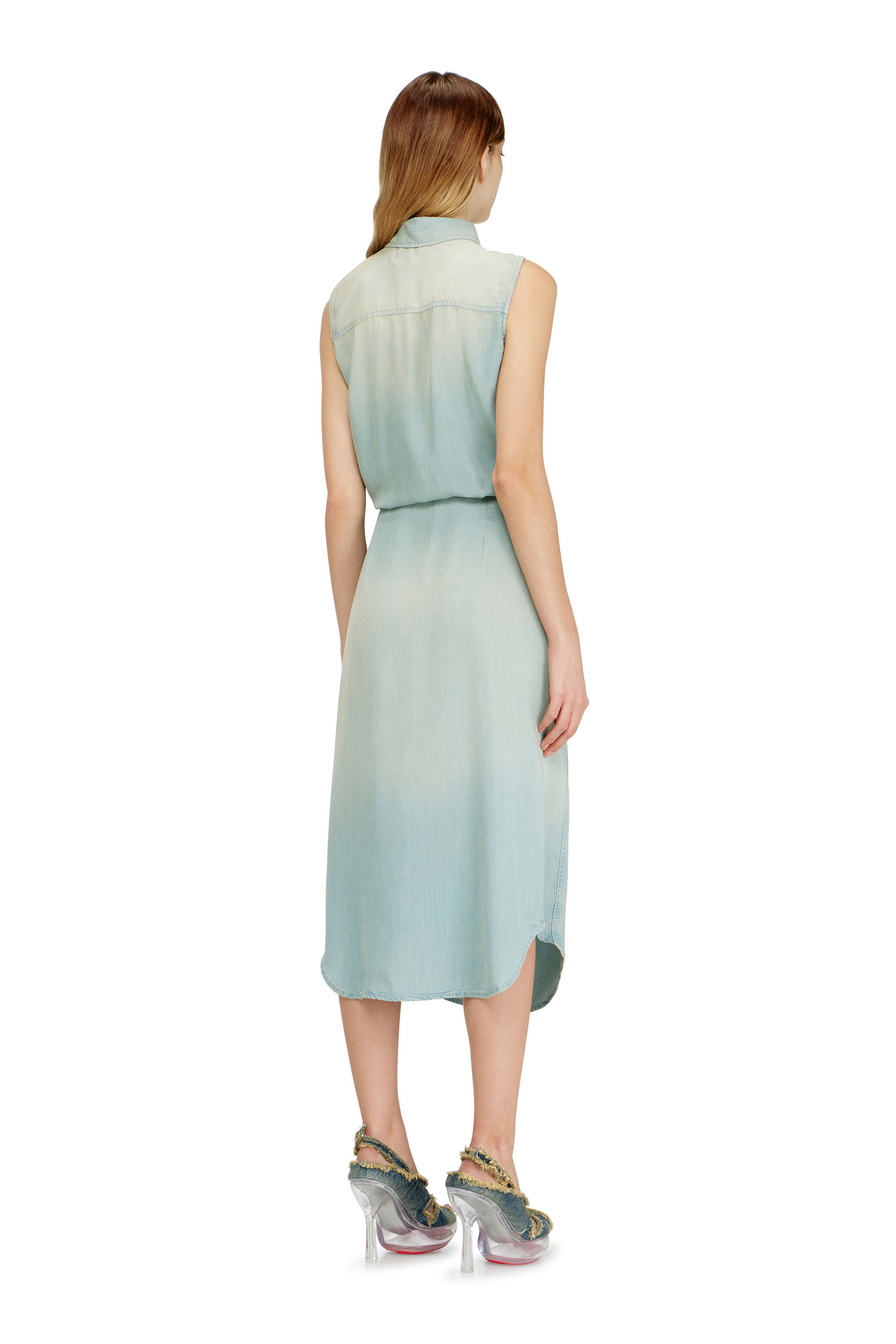 Diesel - DE-SUSY-S, Female's Midi dress in fluid dirt-effect denim in ライトブルー - 4