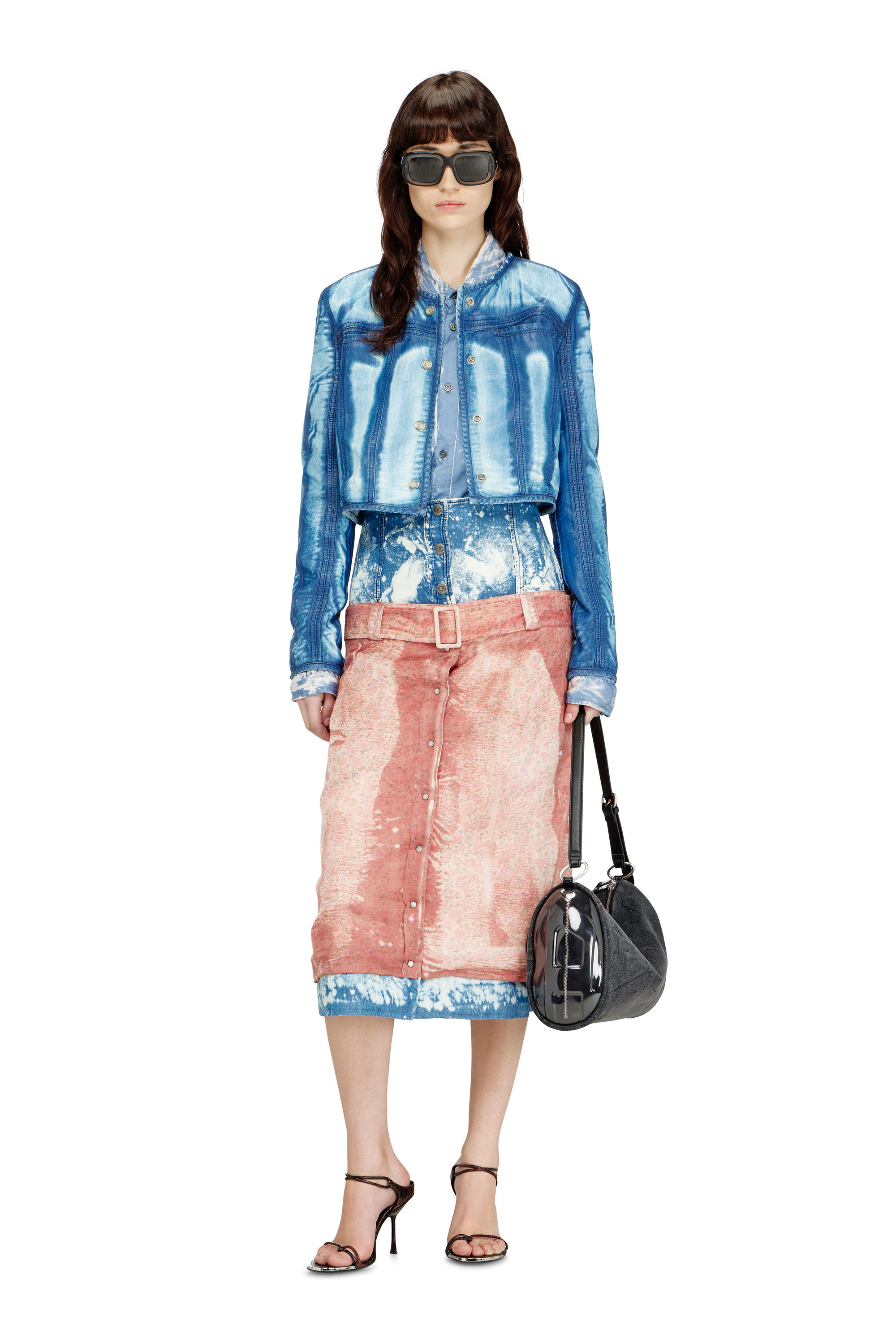Diesel - O-SSIDO, Female's Midi skirt with layered effect in ブルー/ブラウン - 2