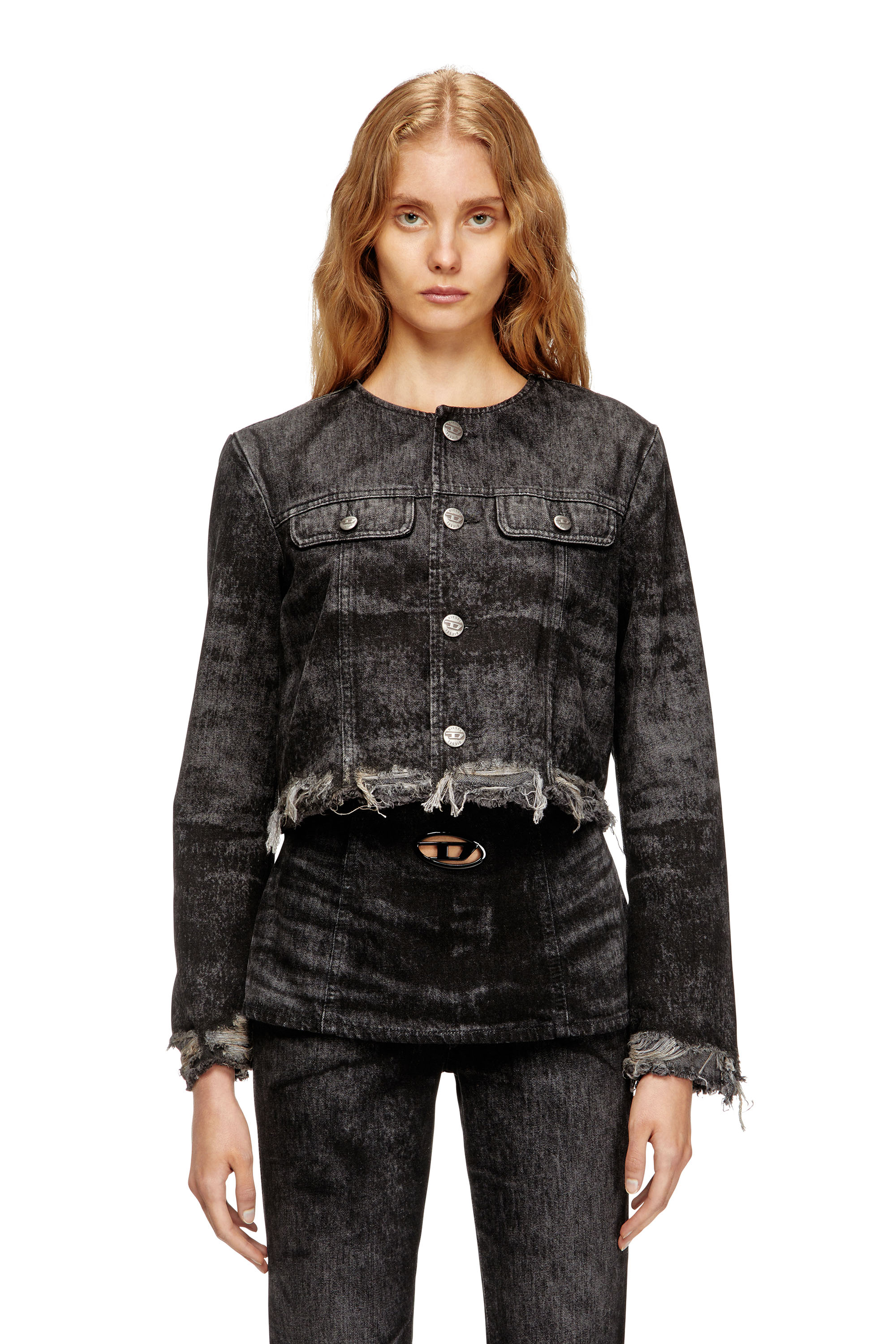 Diesel - DE-GRAFFY-FSH, Female's Jacket in lasered cotton-hemp denim in ブラック - 3