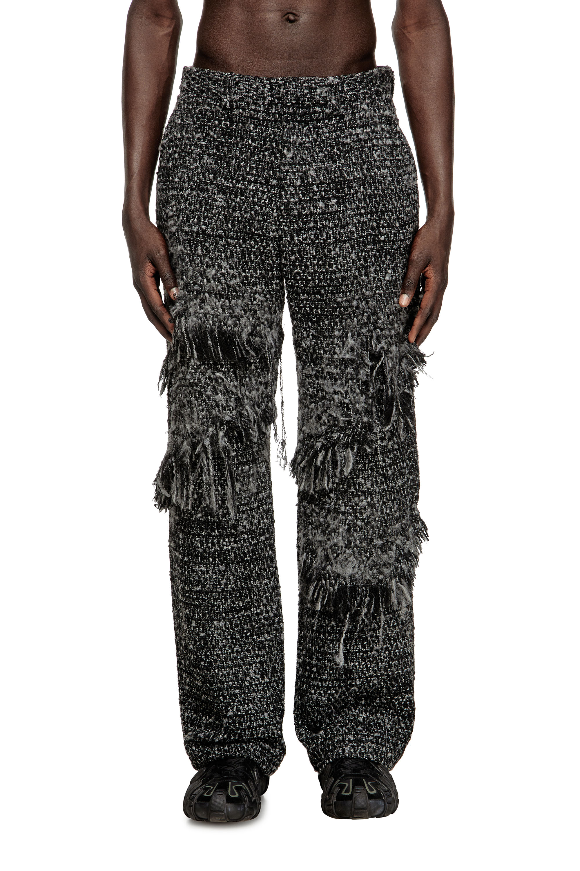 Diesel - P-ABERDEEN-NEW, Male's Layered pants in destroyed boucl&eacute; in ブラック - 1