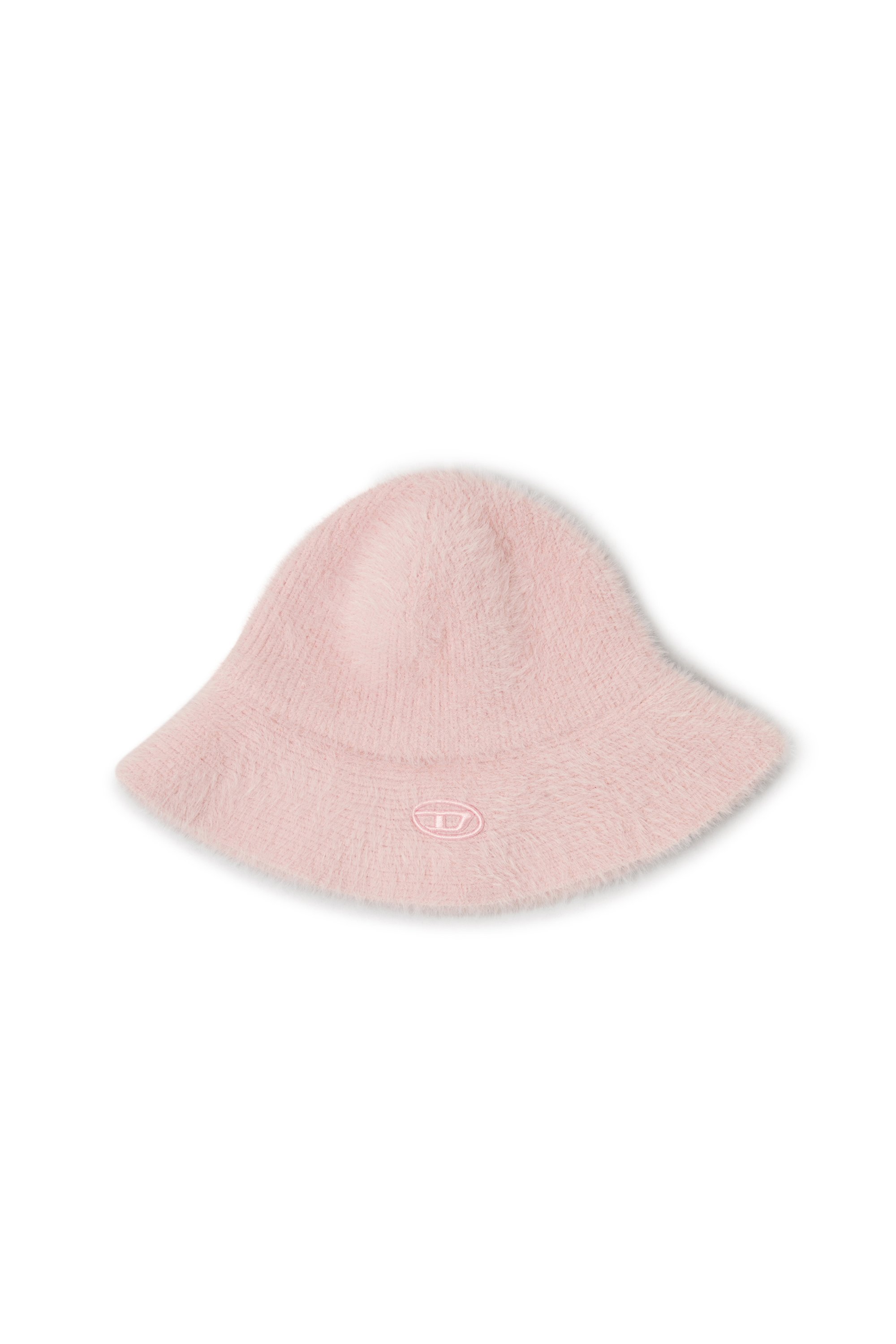 Diesel - K-SOLANGE, Unisex's Dieser Unisex-Bucket Hat ist aus weichem Nylongarn gefertigt, in einer plattierten Rippenstruktur gestrickt für einen flauschigen, texturierten Effekt. Das Design verfügt über eine lockere Krempe und ein aufgesticktes Oval-D-Logo in farblich passendem Garn. in ピンク / ホワイト - 1