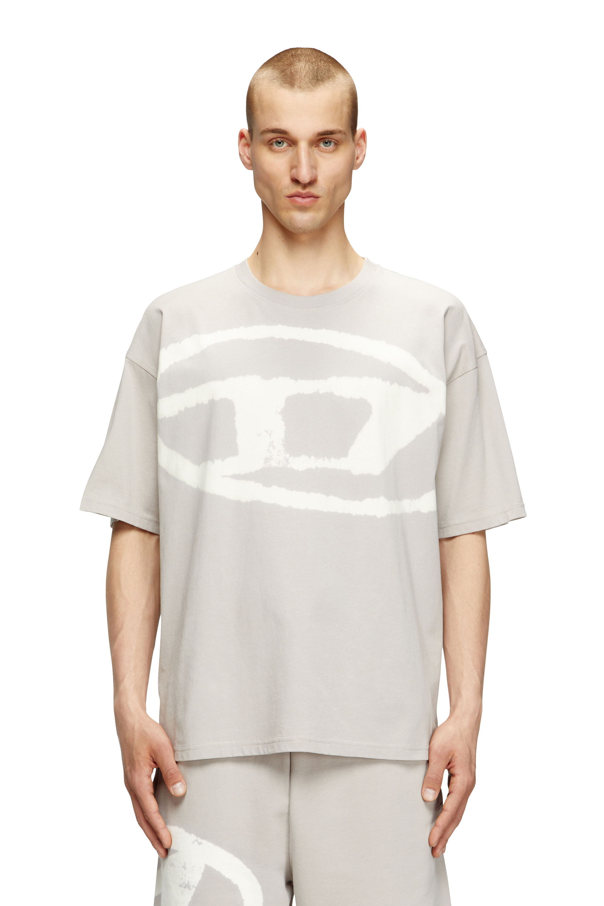 Diesel - T-BOXT-BLEACH, Male's T-shirt with bleached Oval D logo in グレー - 3