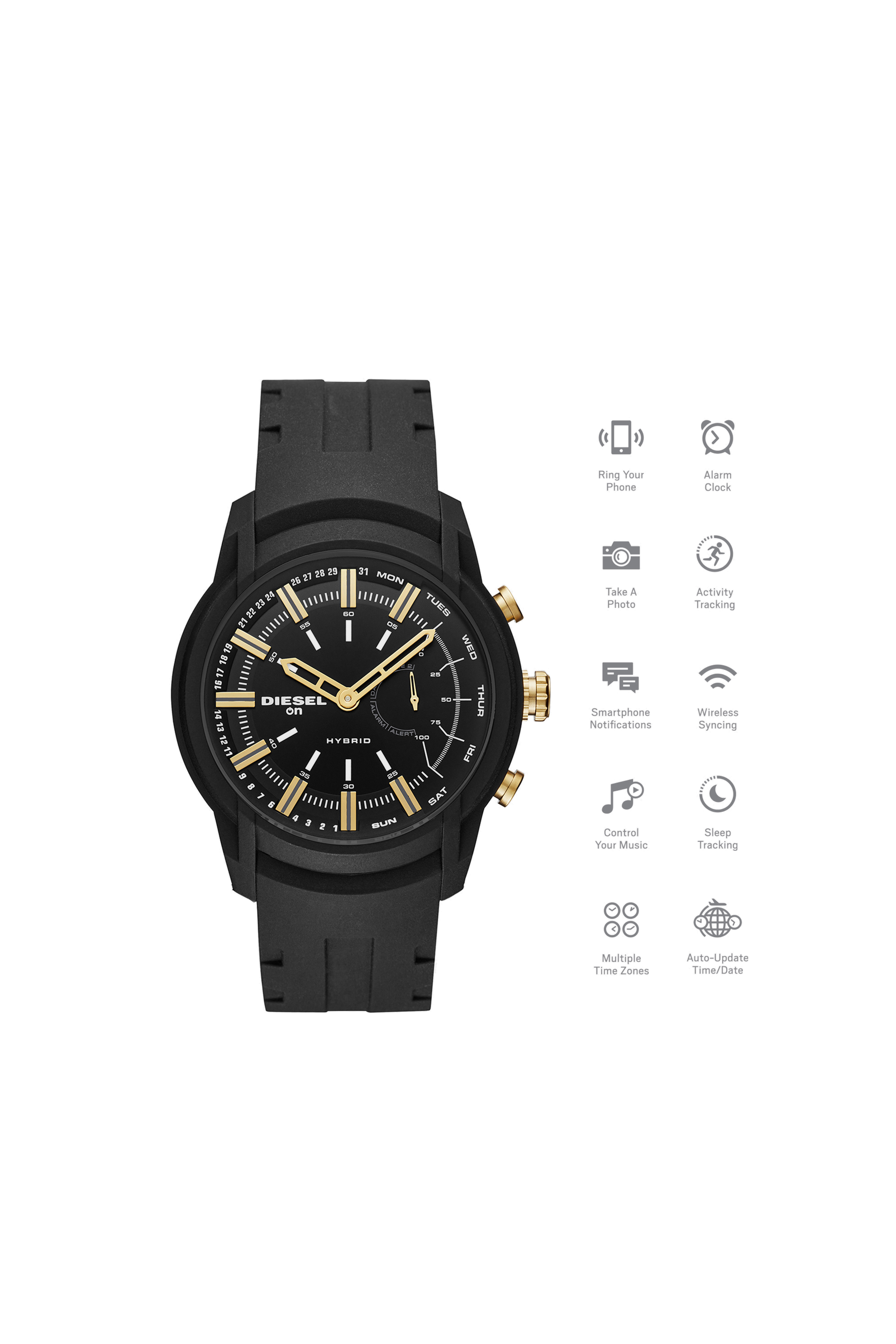 Diesel - DT1014, Male's Armbar Hybrid black silicone smartwatch, 44 mm in ブラック - 1