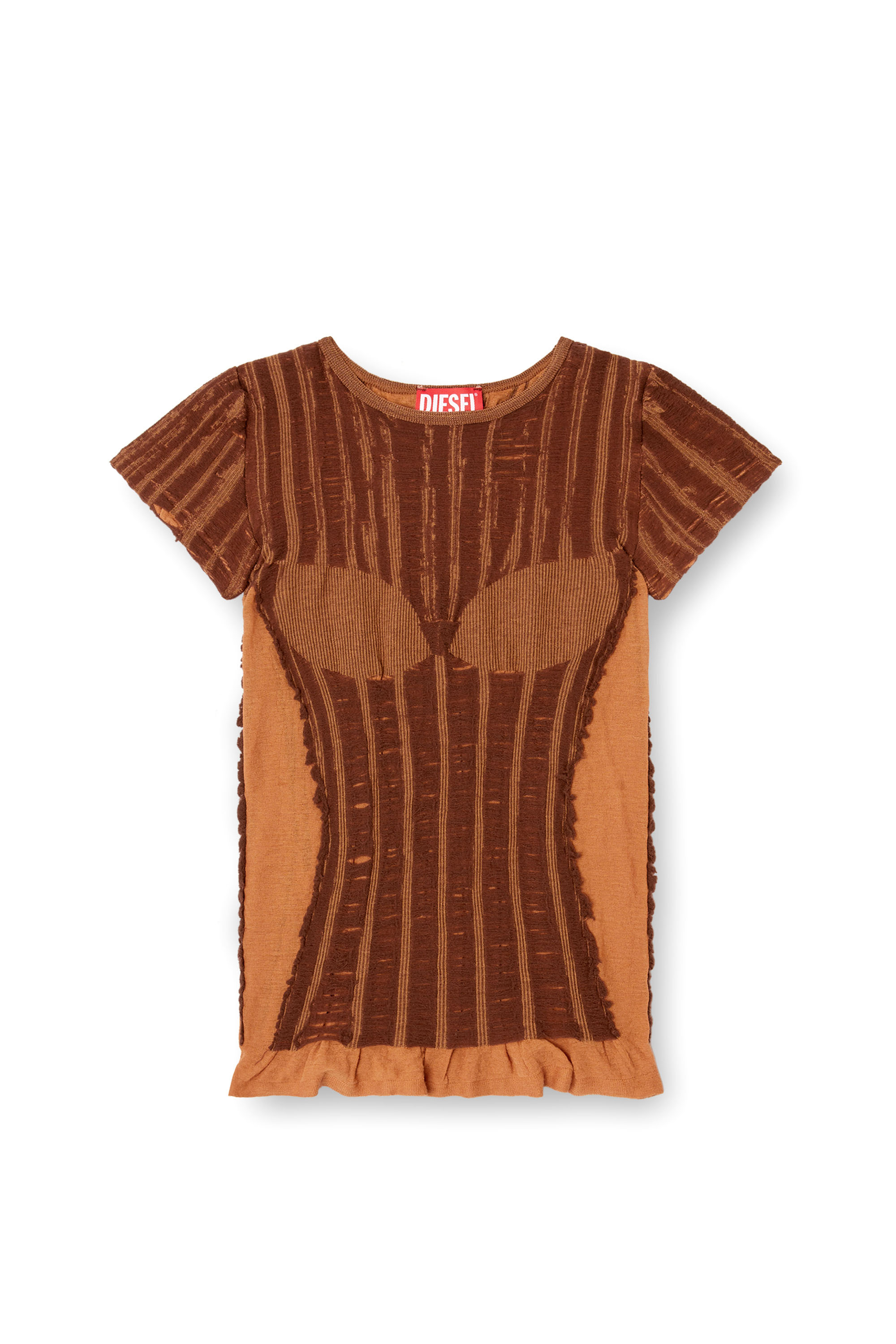 Diesel - M-CALAI-SS, Female's Seamless T-shirt with lingerie illusion in ブラウン - 3