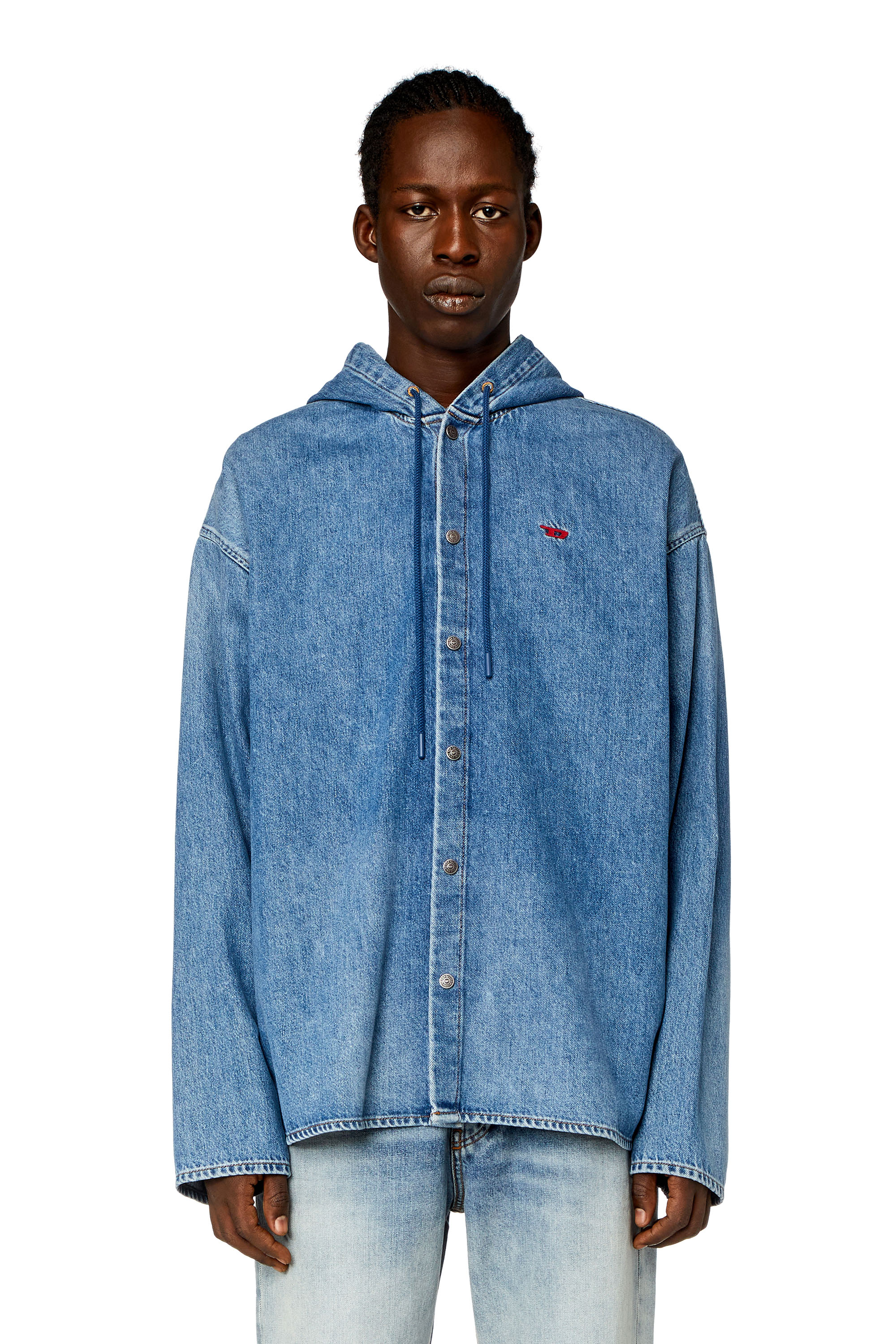 Diesel - D-DEWNY-HOOD, Male's Hybrid shirt in fix denim in ブルー - 5