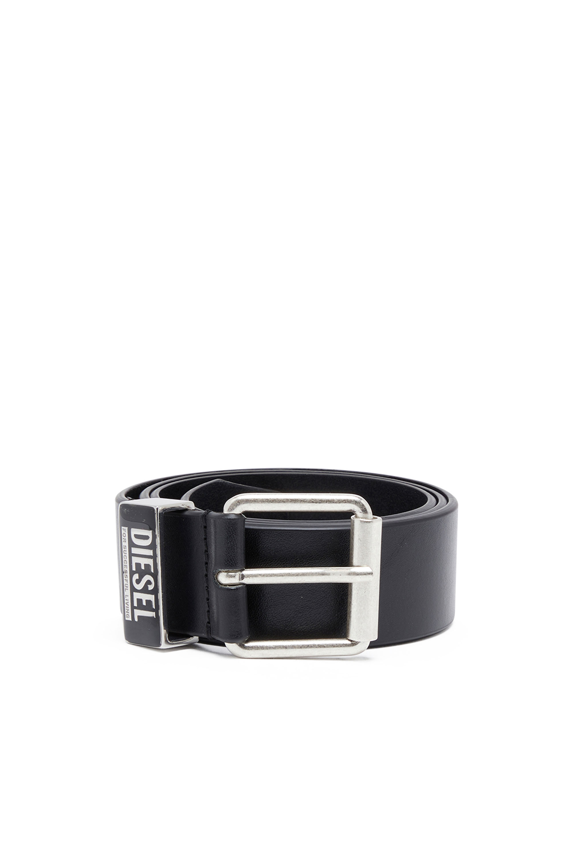 Diesel - B-GLOSSY LOOP 40, Male's Leather belt with enamelled logo loop in ブラック - 1