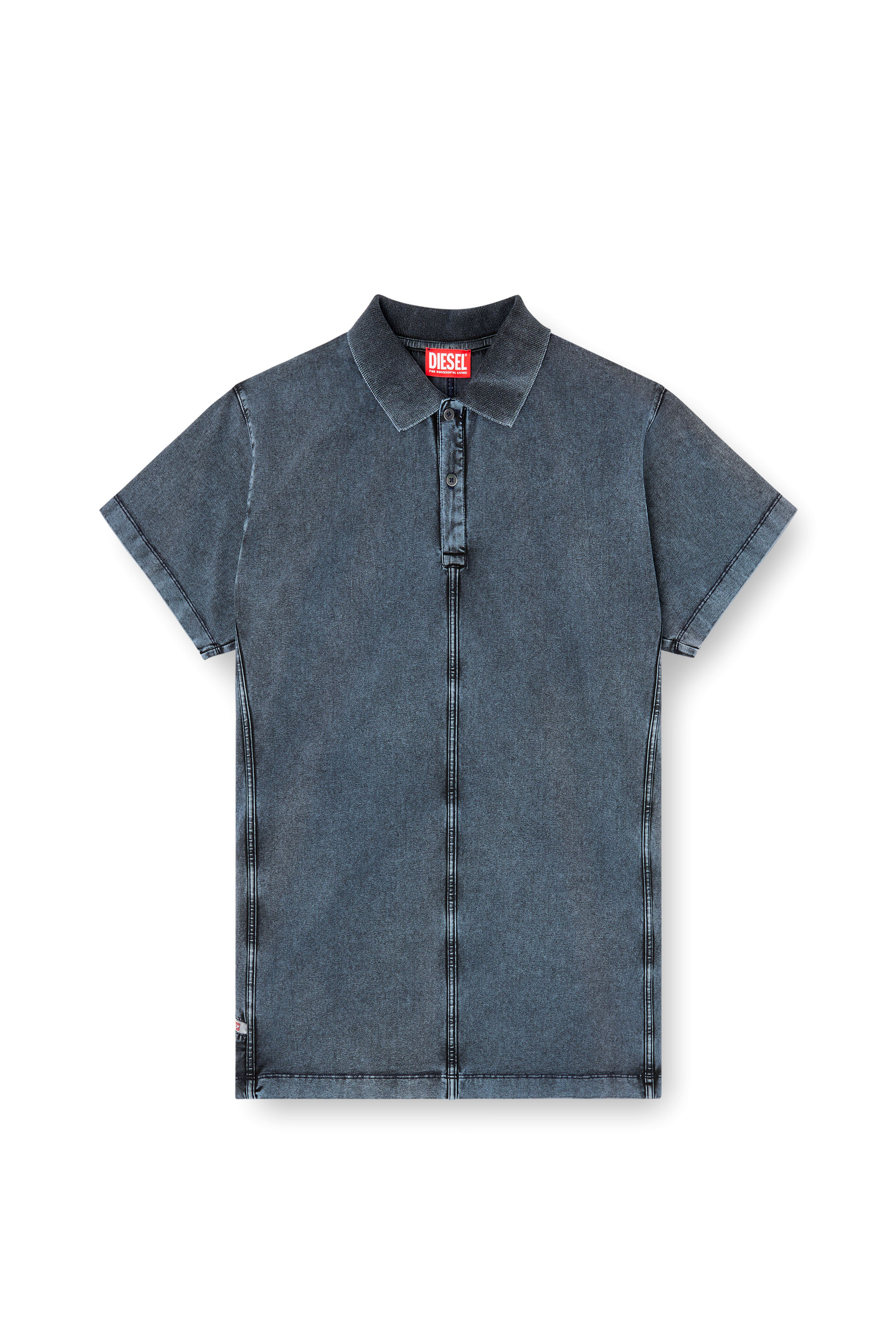Diesel - T-NOMELY, Male's Polo shirt in denim-look jersey in ダークブルー - 3