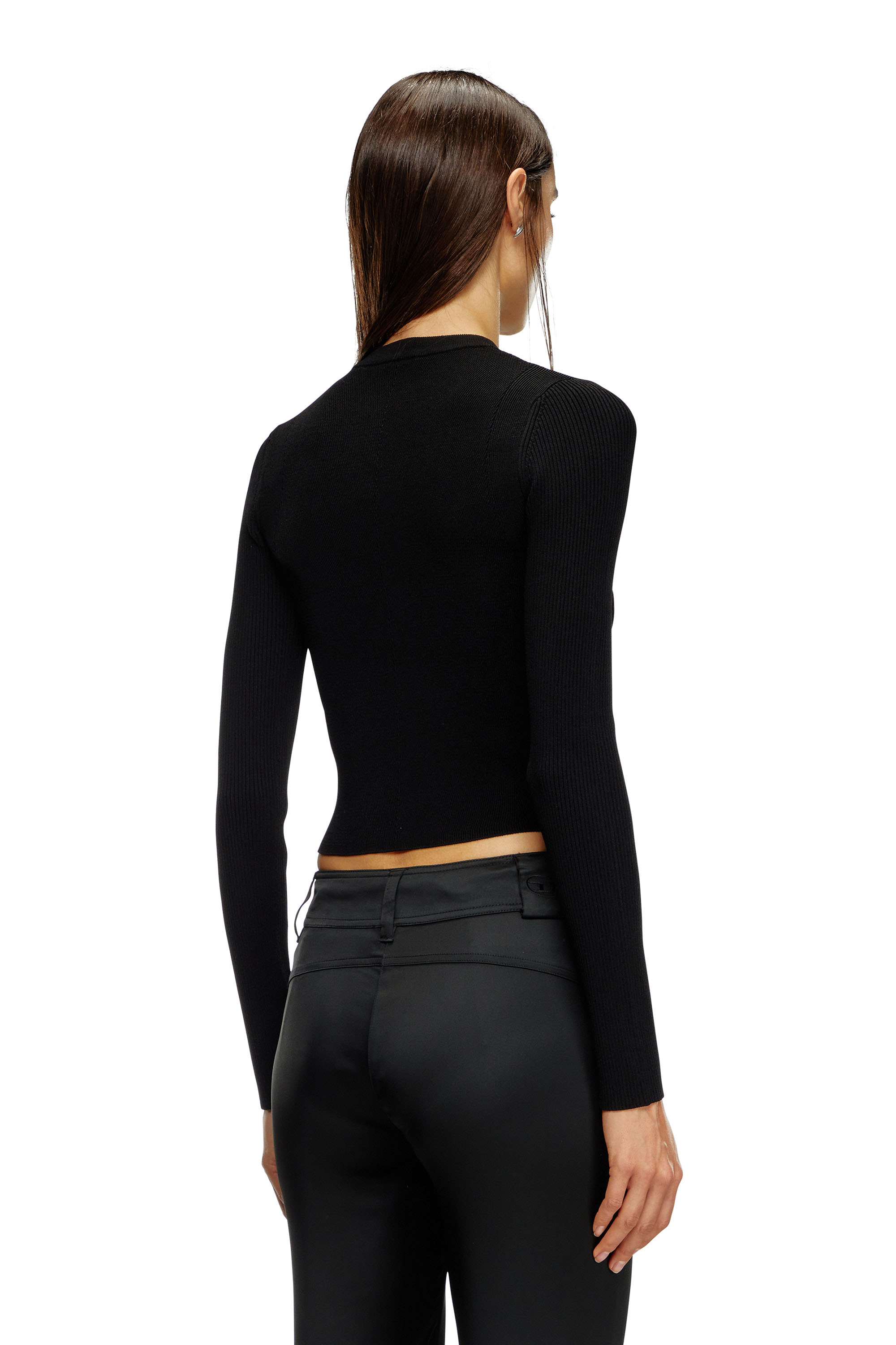 Diesel - M-VALARI, Female's Rib-knit viscose-blend top with Oval D in ブラック - 4