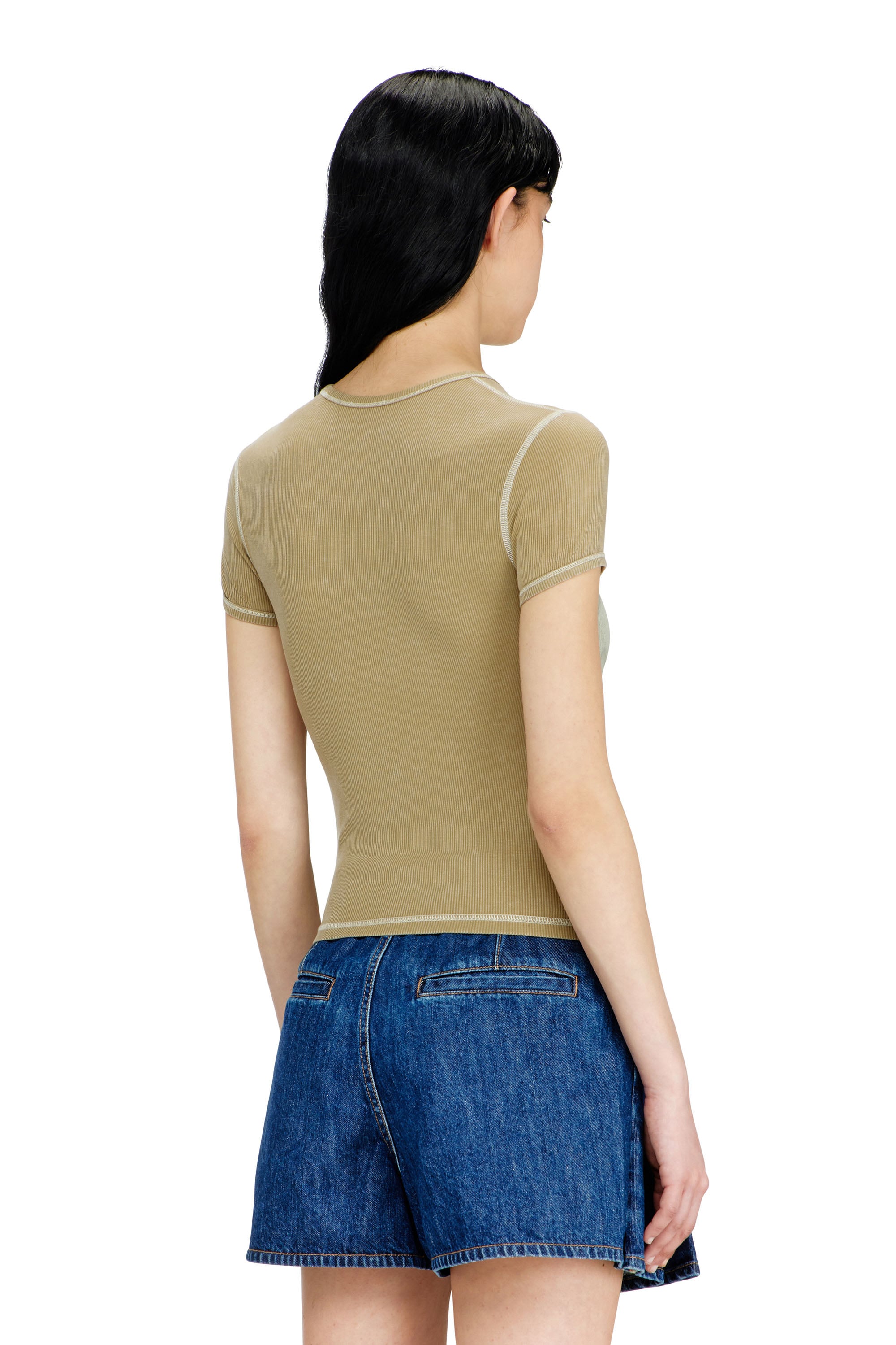 Diesel - T-ELE-LONG-AA1, Female's 半袖トップ in ベージュ/グリーン - 4