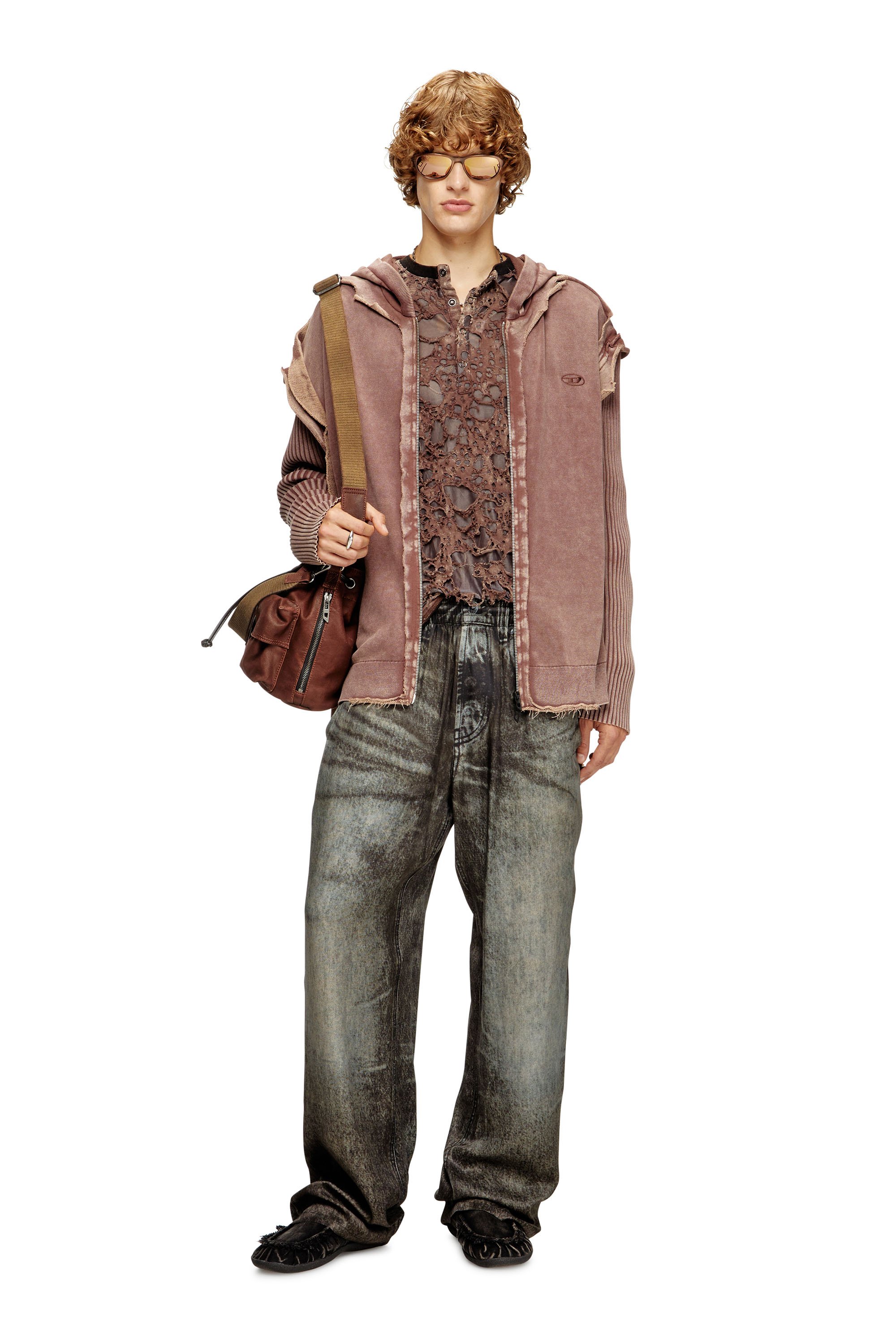 Diesel - K-PELTO, Male's Zip-up hoodie with destroyed effect in ブラウン - 2