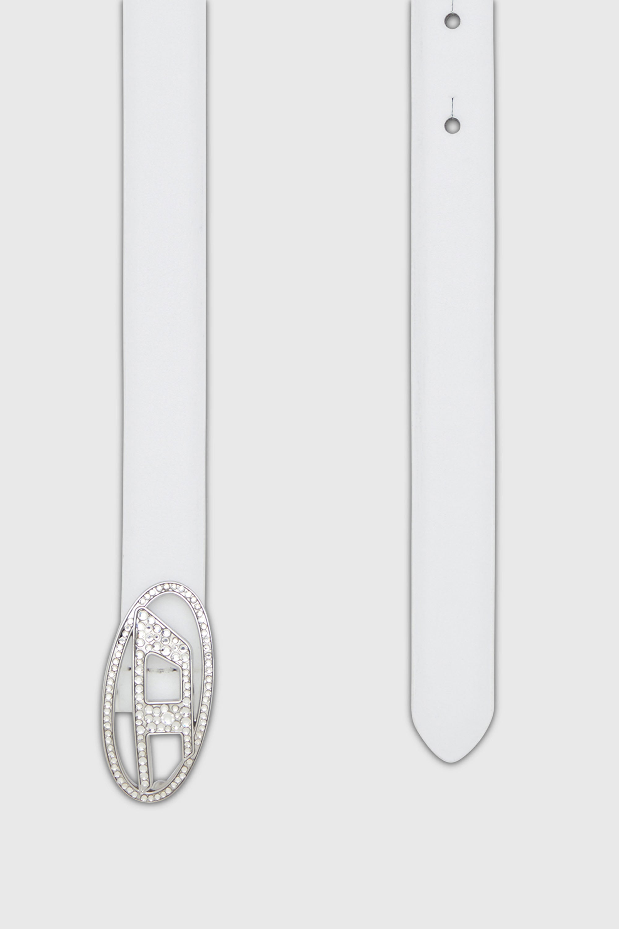 Diesel - B-1DR STRASS 20, Female's 1.9cm slim leather belt with crystal buckle in ホワイト - 2