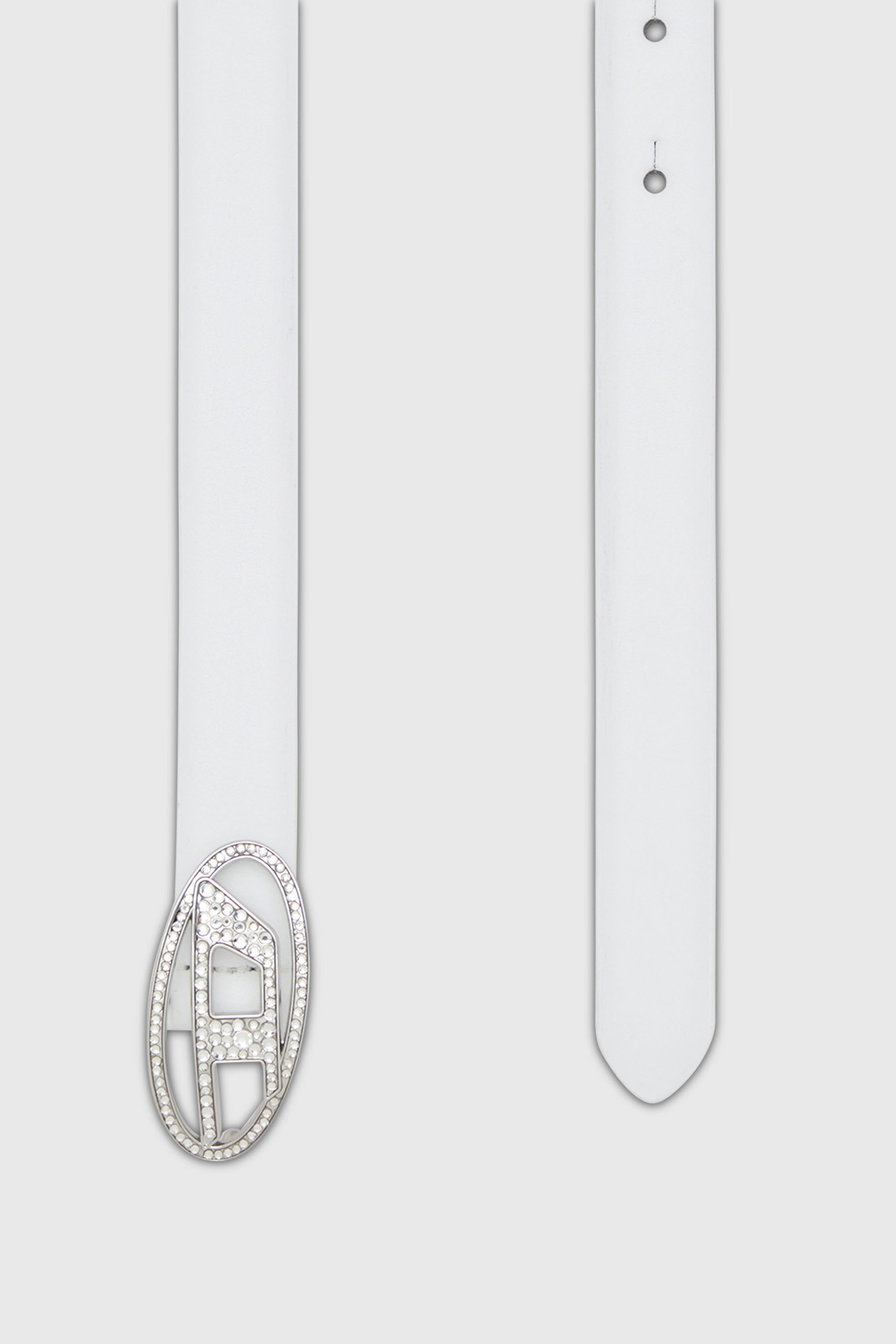Diesel - B-1DR STRASS 20, Female's 1.9cm slim leather belt with crystal buckle in ホワイト - 2