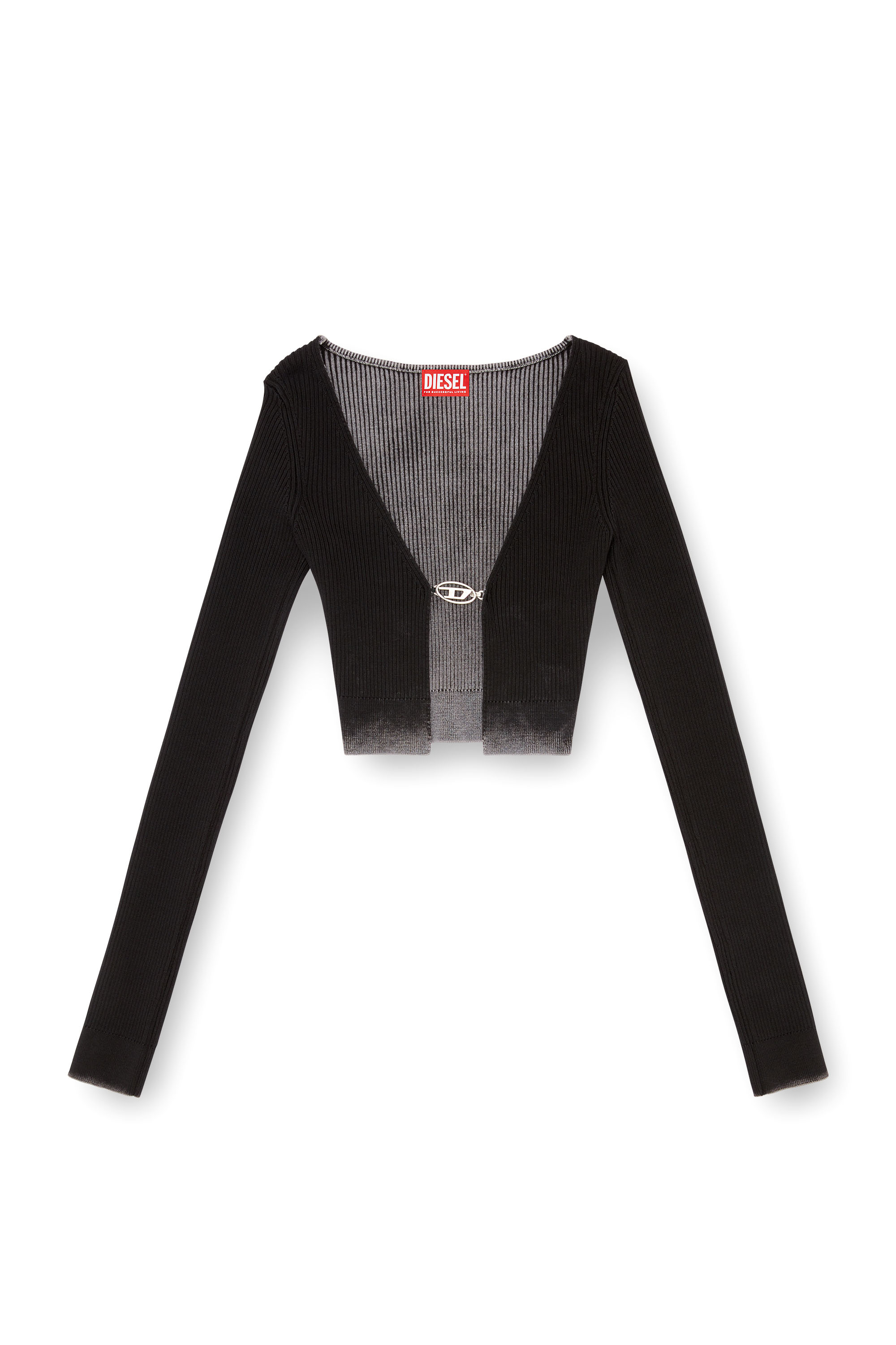 Diesel - M-LATINA, Female's Cropped cardigan in faded ribbed knit in ブラック - 4