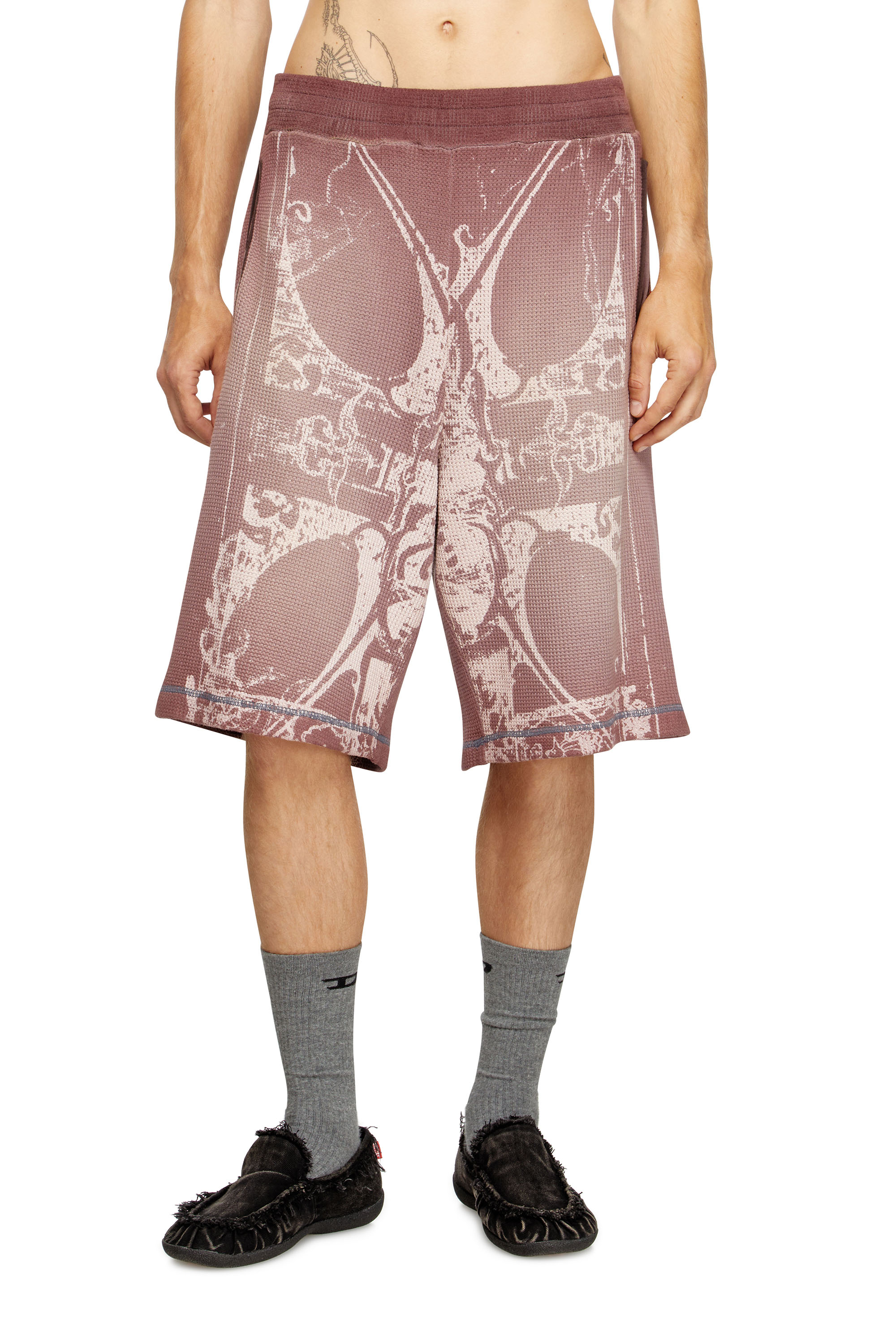 Diesel - P-WARKY-SHORT, Male's Waffle shorts with medieval print in バイオレット - 1