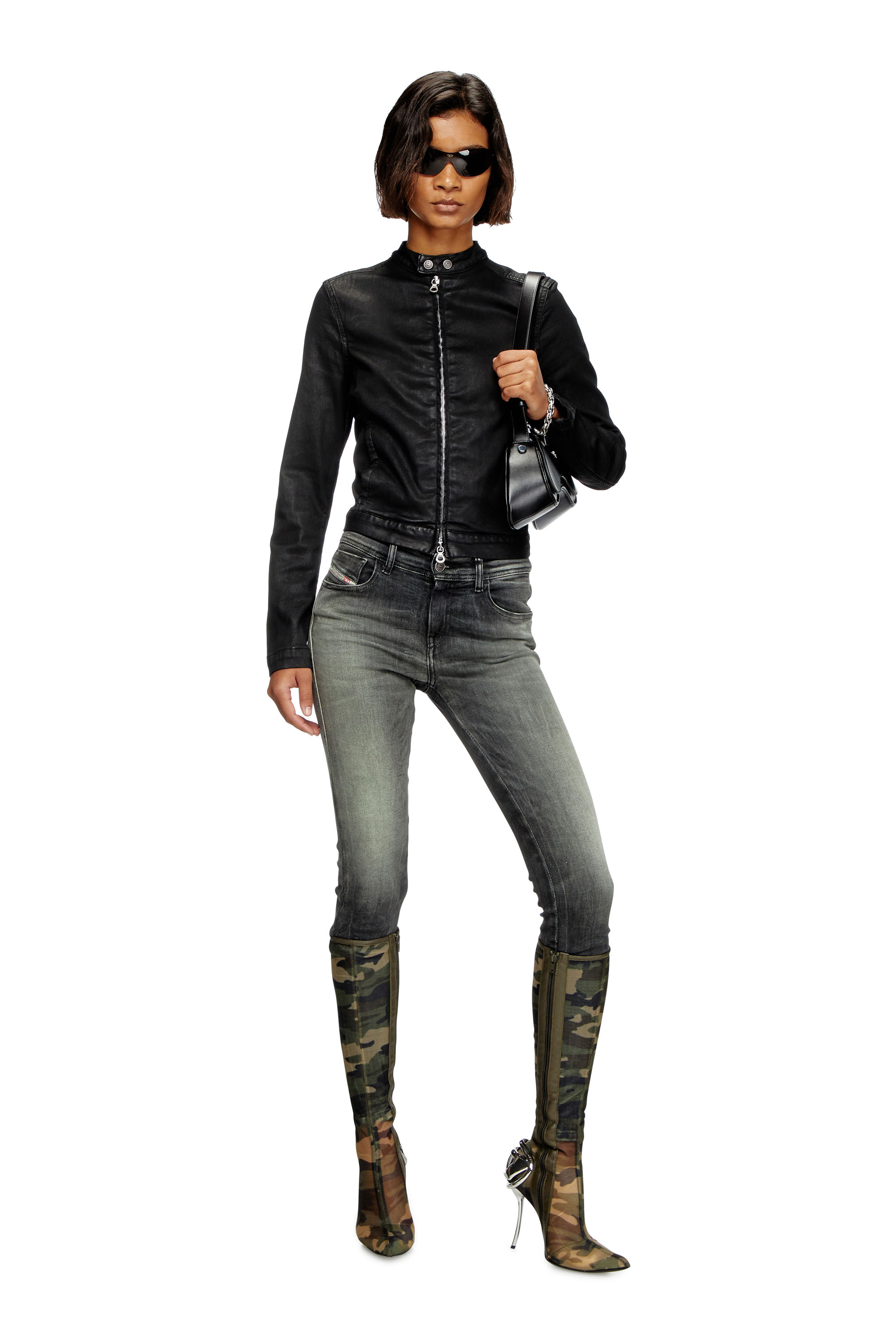 Diesel - DE-MORNIN JOGG, Female's Moto jacket in coated denim in ブラック - 2