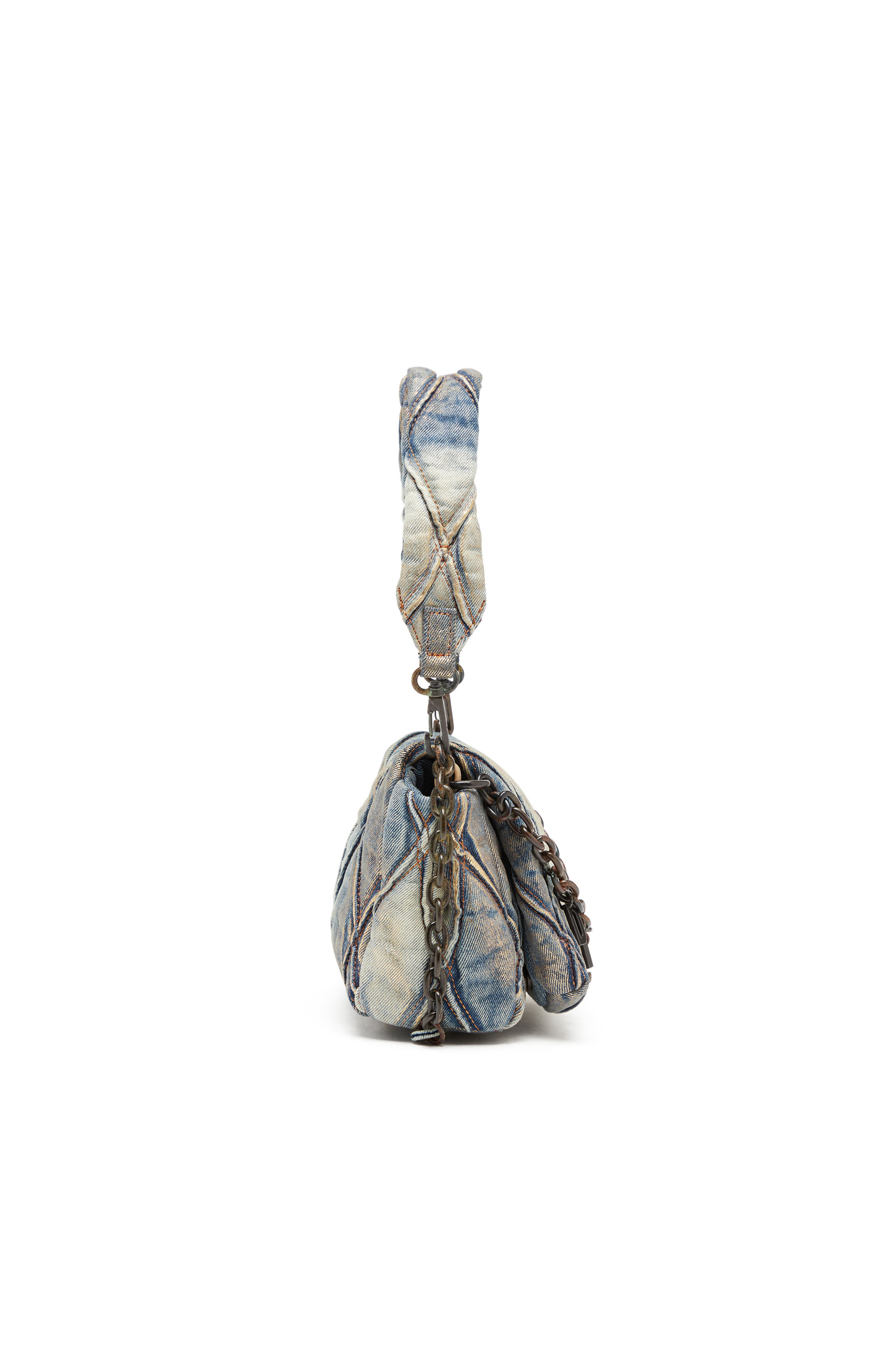 Diesel - CHARM-D SHOULDER S, Female's Charm-D S-Small shoulder bag in metallic quilted denim in ブルー/ゴールド - 3