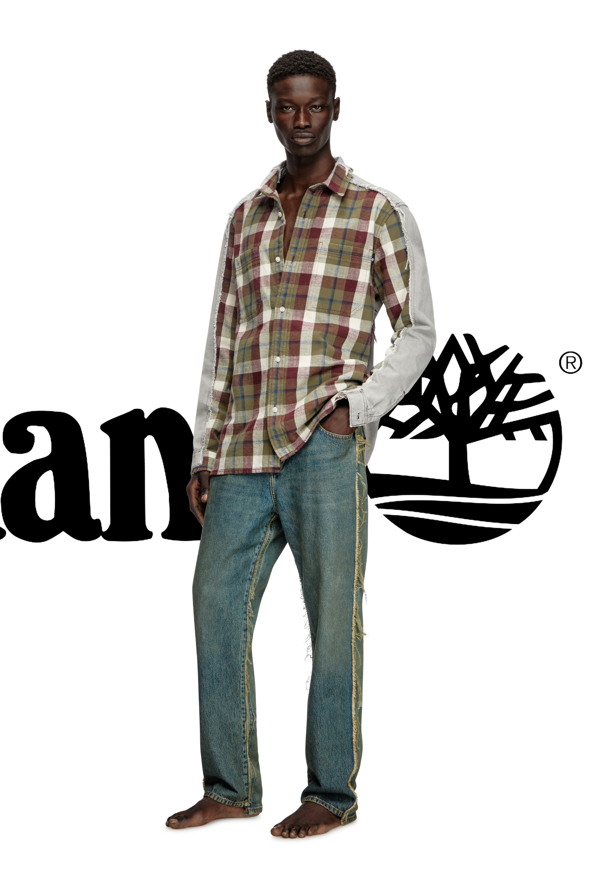 Diesel - Shirt Diseloves 8B, Unisex's Check and bleach-effect denim shirt in レッド/グレー - 8