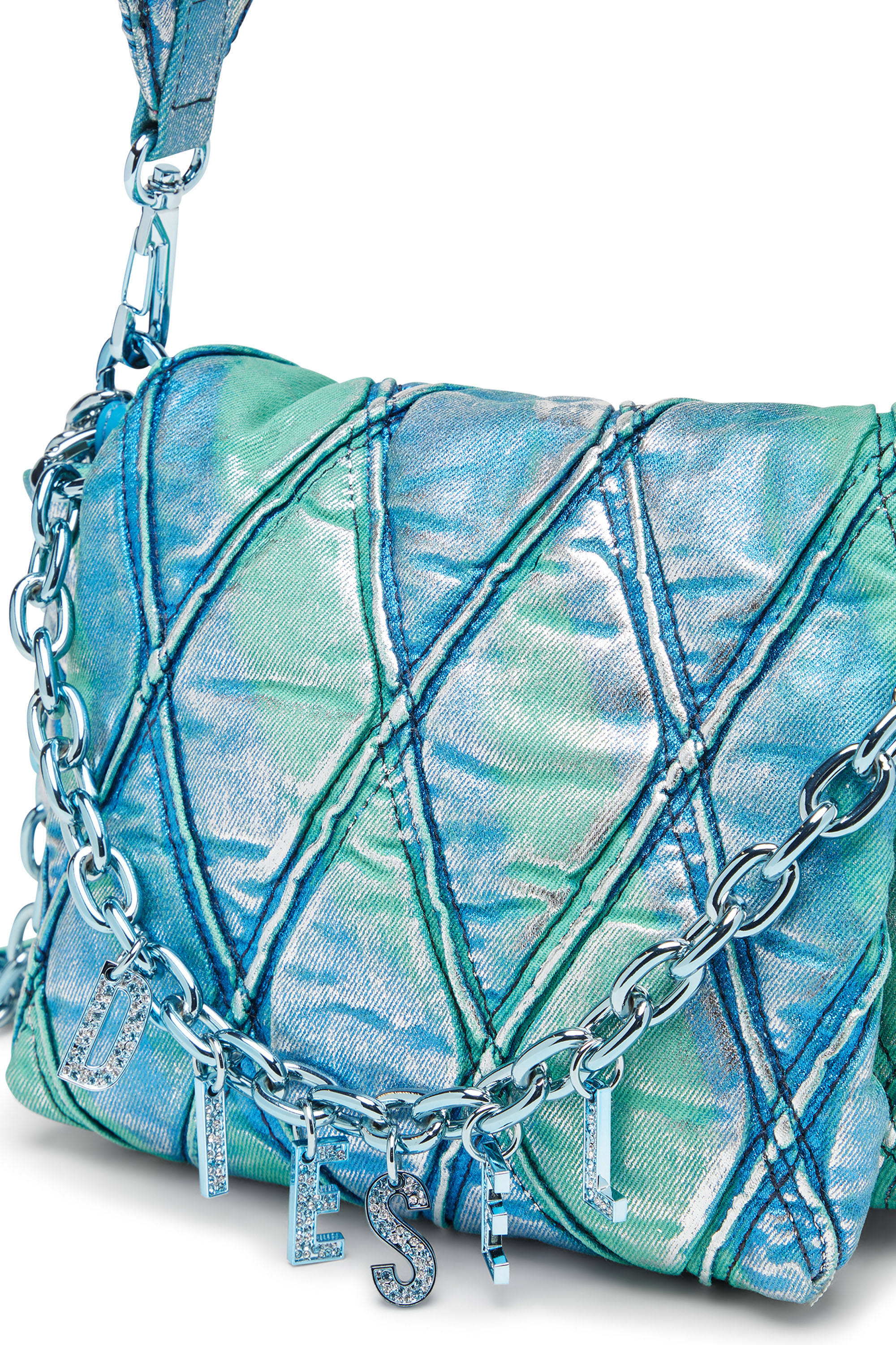 Diesel - CHARM-D SHOULDER S, Female's Charm-D S-Small handbag in quilted pop colour denim in アジュール - 5