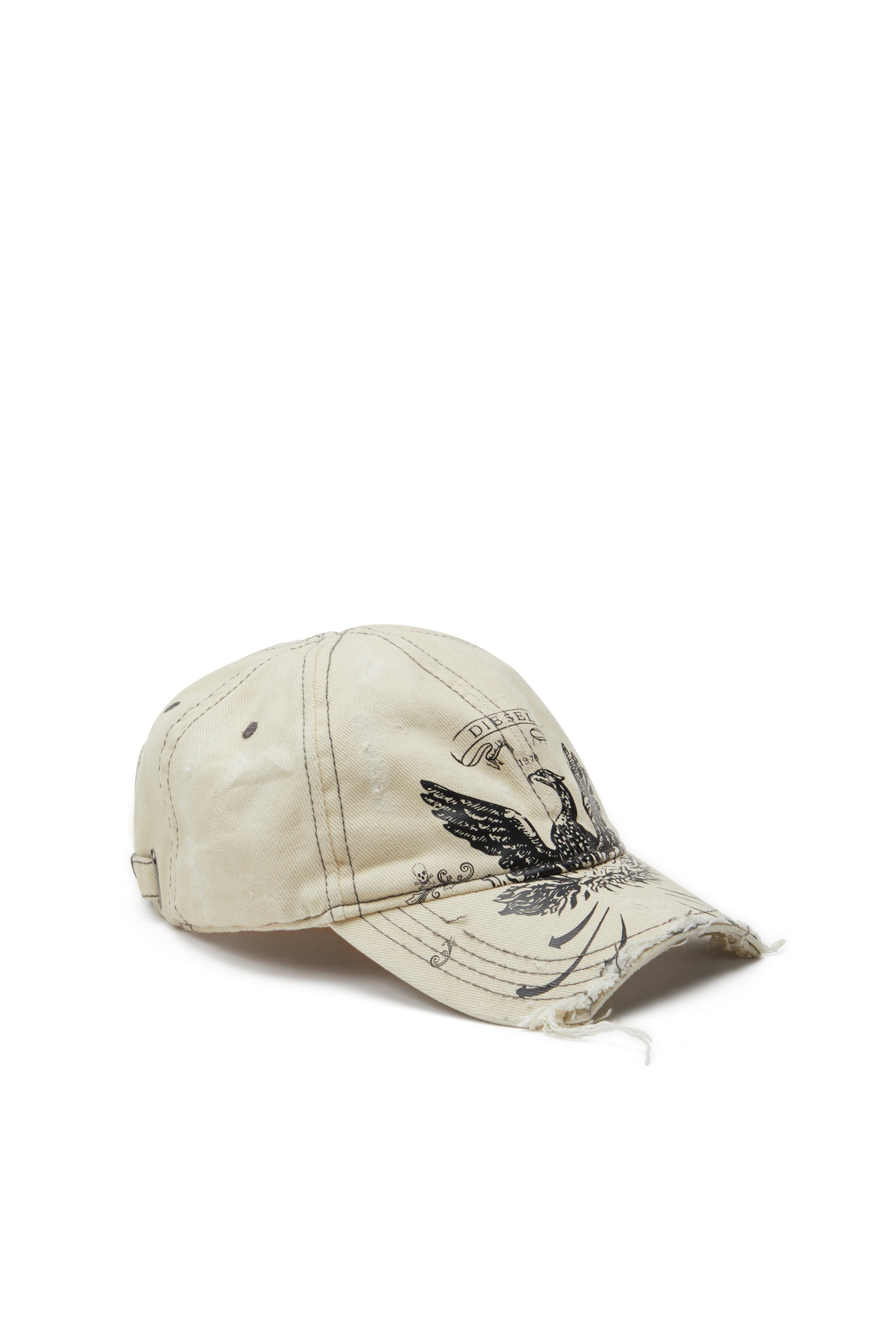 Diesel - C-FENIX, Male's Distressed baseball cap with Phoenix print in ホワイト - 1