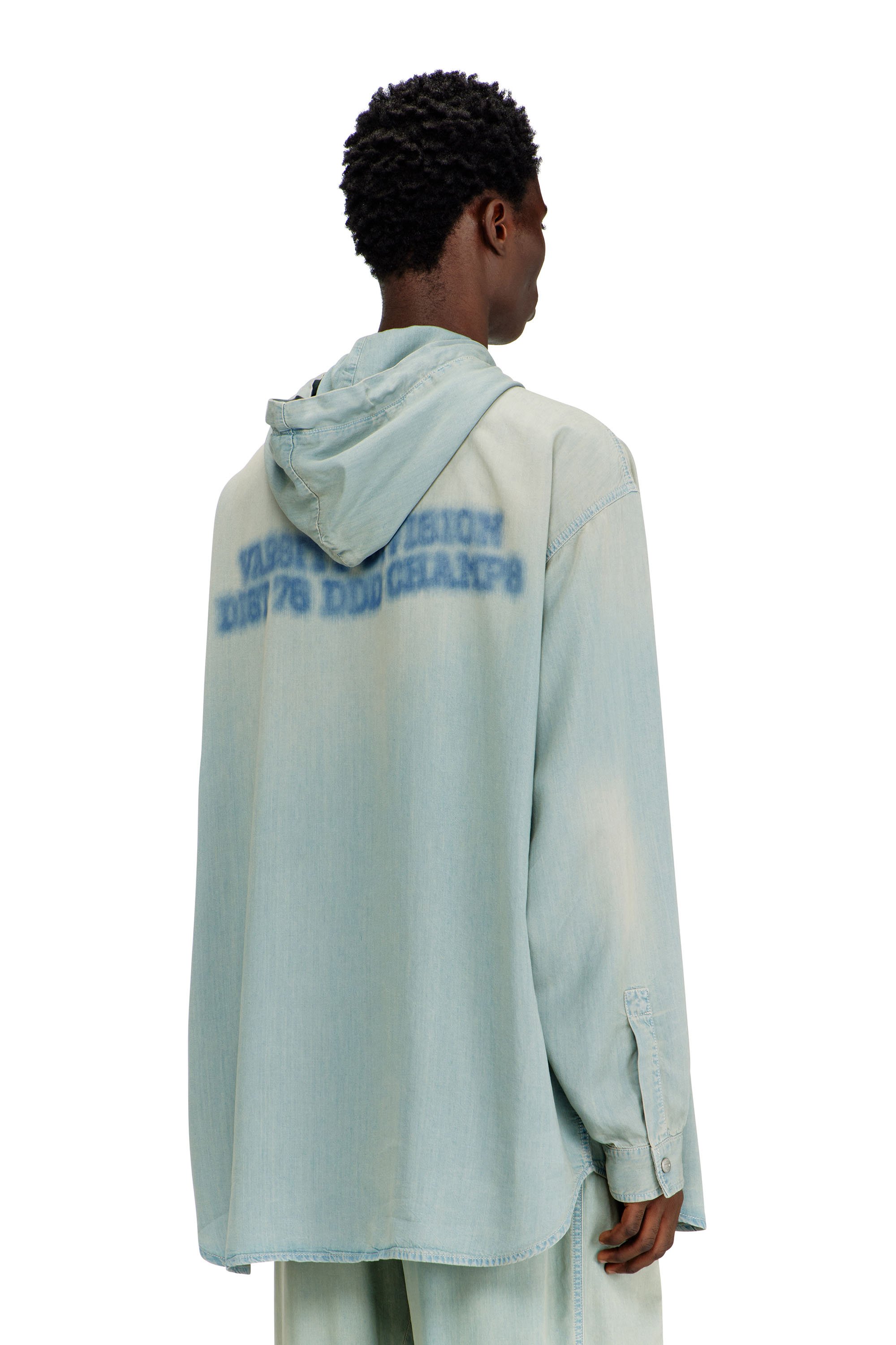 Diesel - D-DEWNY-HOOD-S3, Male's Overshirt in fluid dirt-effect denim in ライトブルー - 4