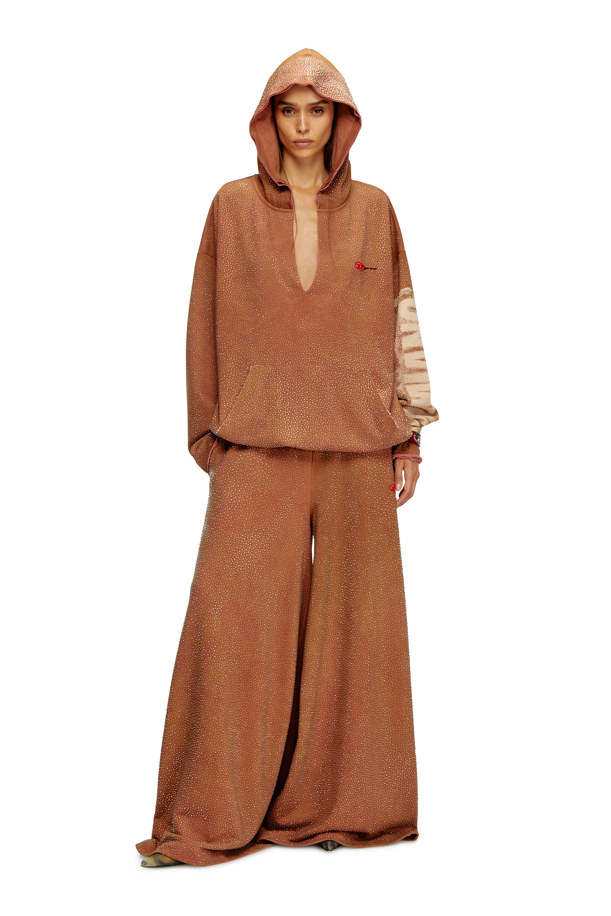 Diesel - P-DAM-LUX-DD, Unisex's Wide-leg sweatpants with crystals in ブラウン - 7