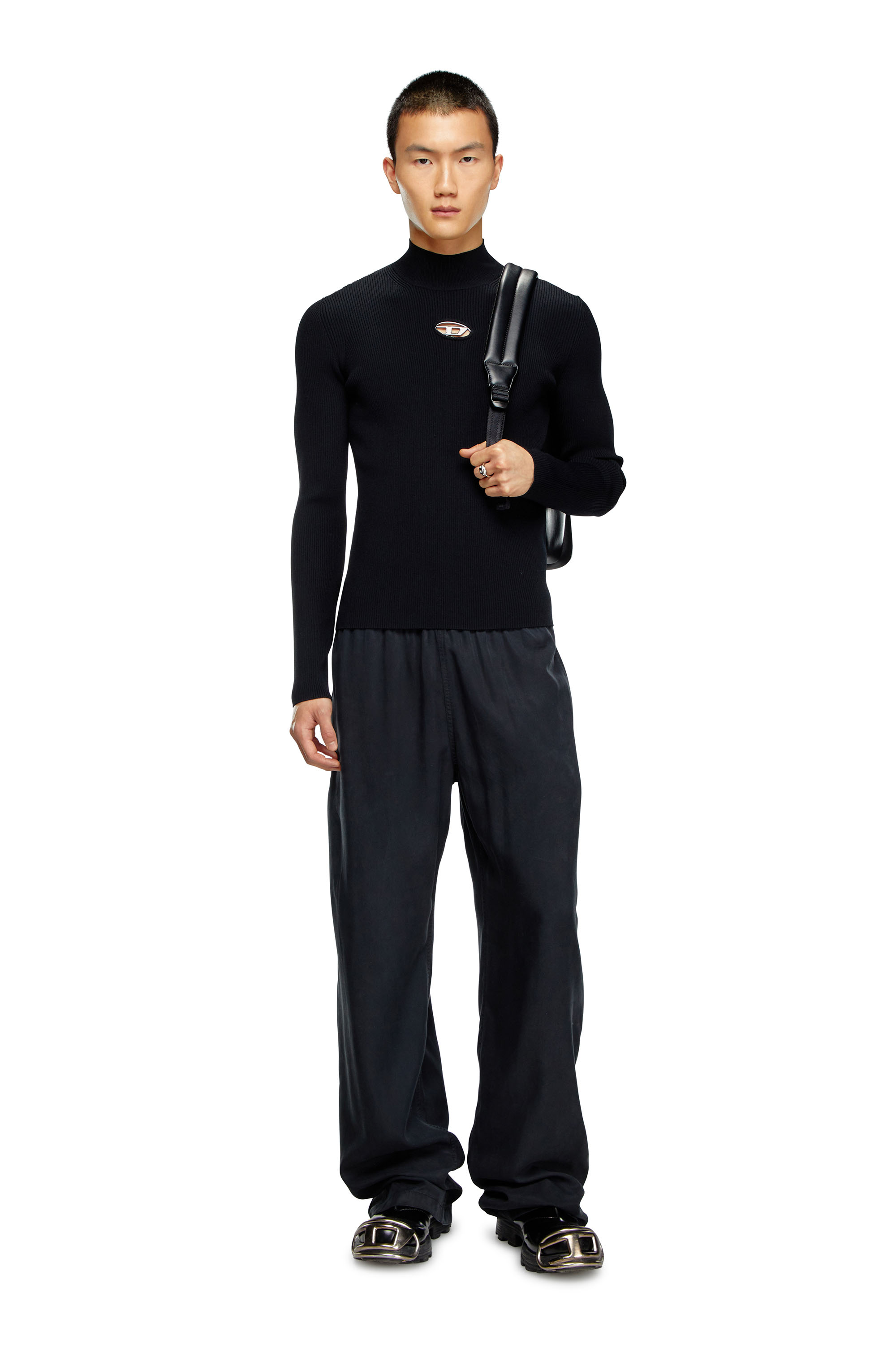 Diesel - K-ZACKARY, Male's Mock-neck jumper with Oval D in ブラック - 2