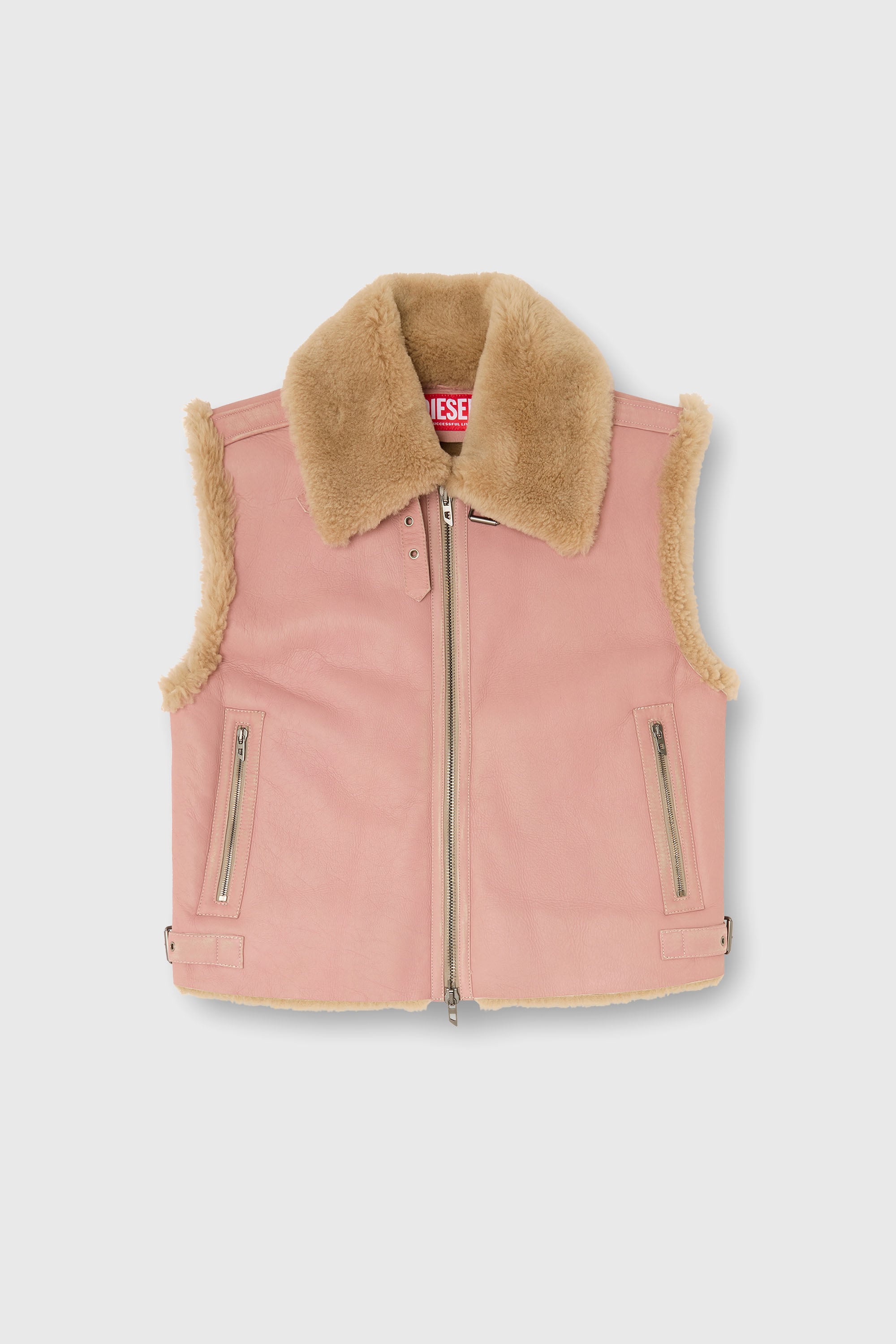 Diesel - L-HONT, Male's Shearling leather vest in ピンク / ホワイト - 2