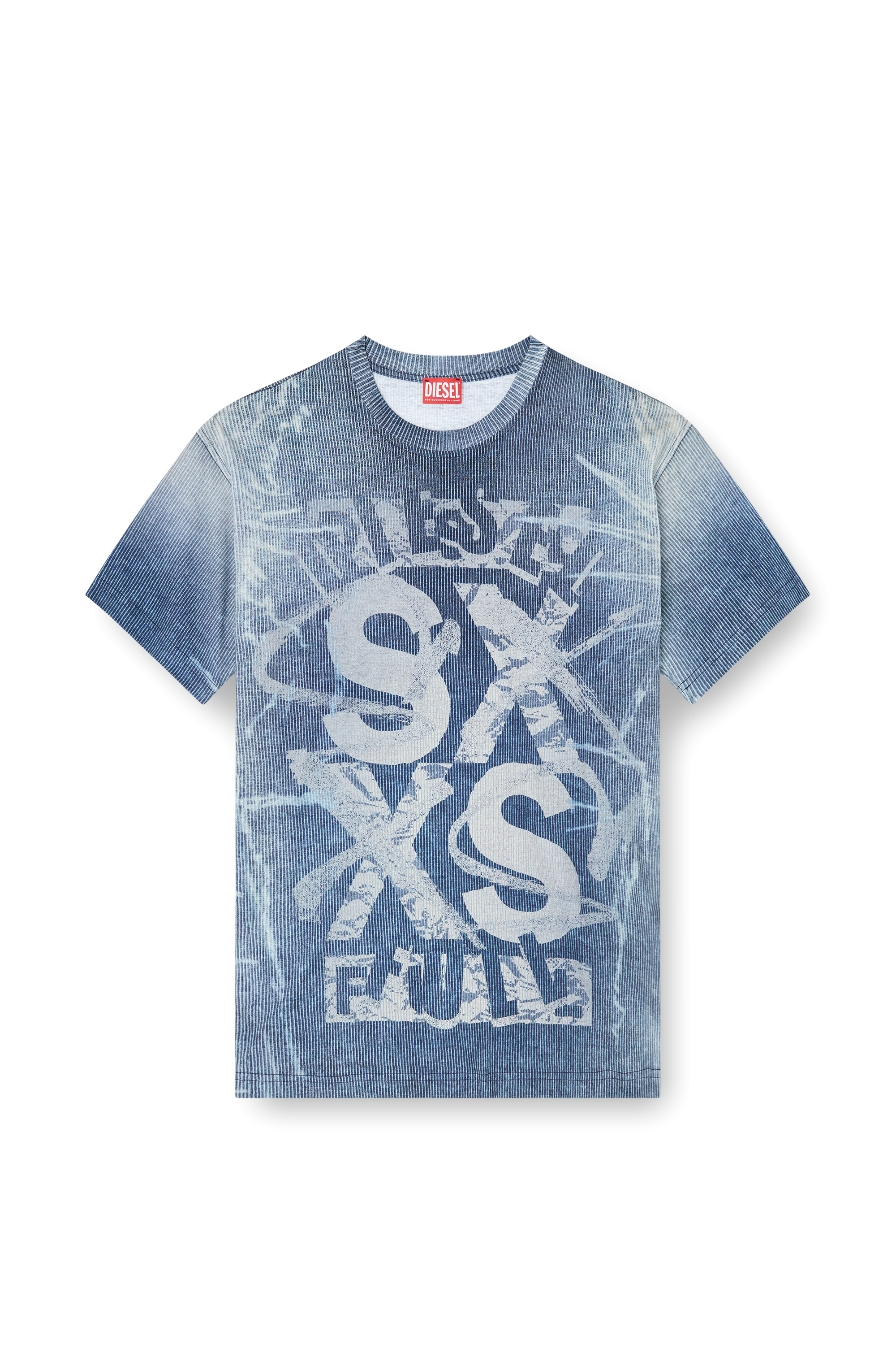Diesel - T-NORM-R3, Male's T-shirt with rib-knit print in ブルー - 3