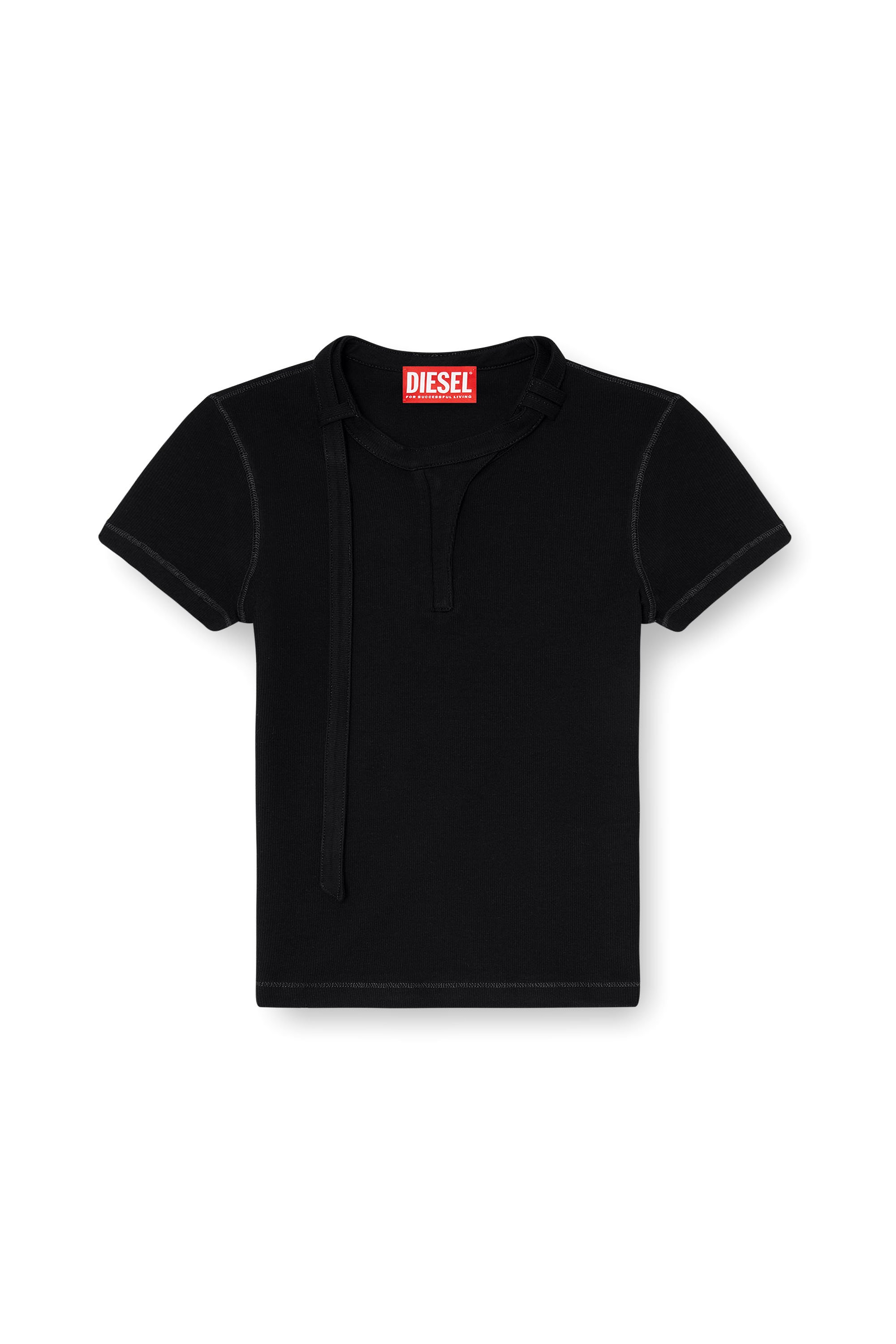 Diesel - T-IARAS, Female's Rib-jersey top with biker neck strap in ブラック - 3