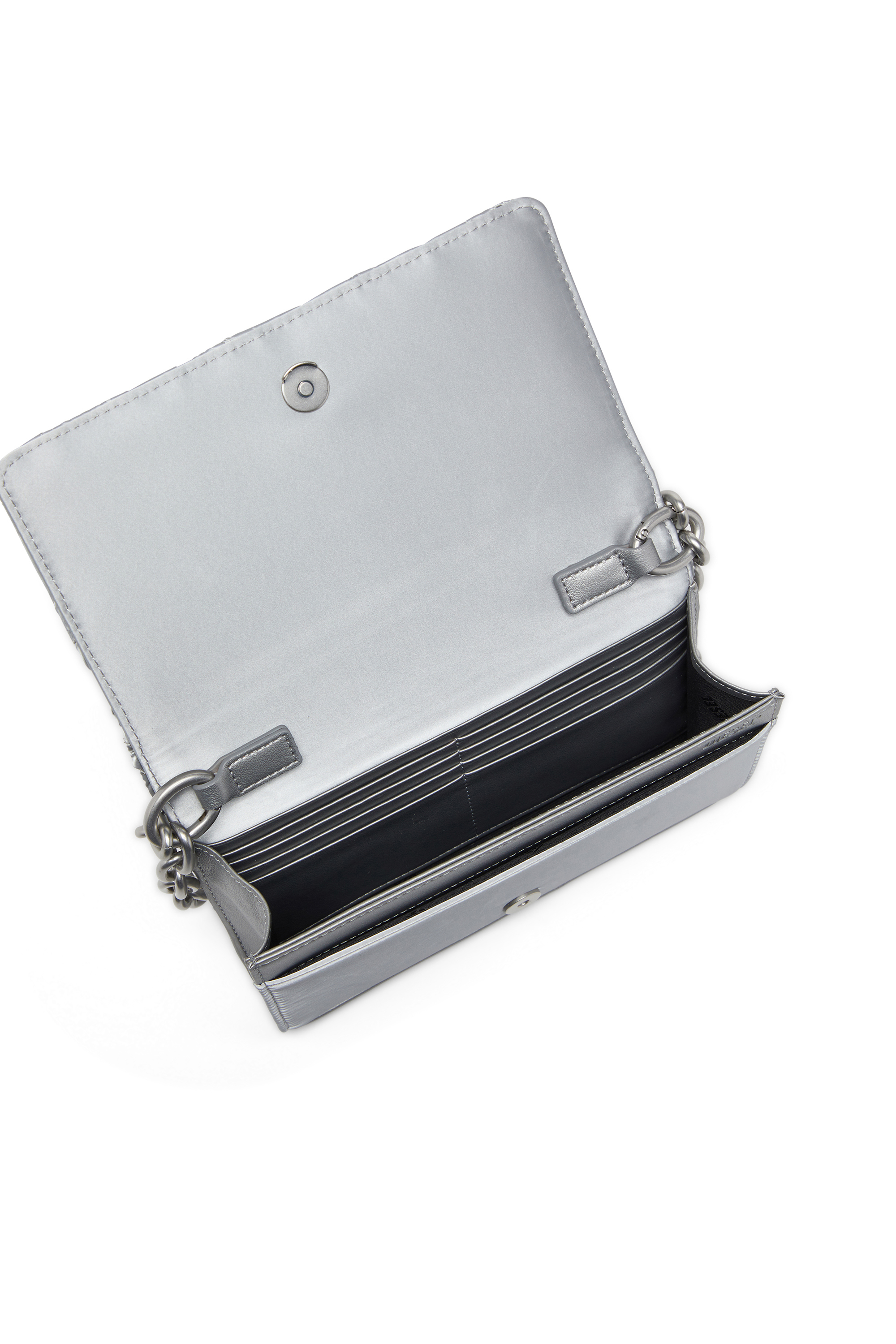 Diesel - WALLET ON CHAIN, Female's Wallet on chain with quilted satin finish in シルバー - 5