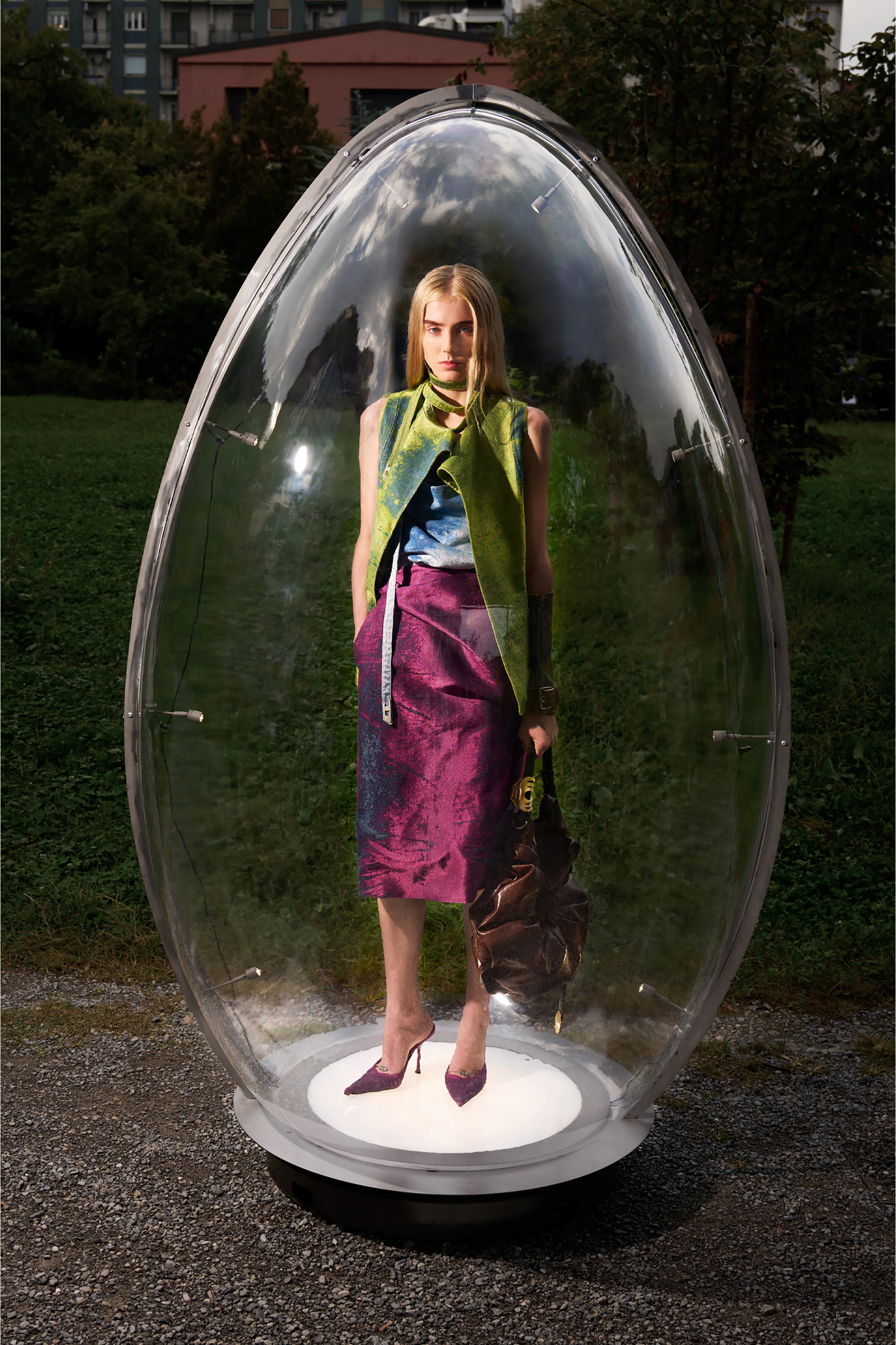 Diesel - DE-SIRA-FSI, Female's Midi skirt in coloured satin denim in バイオレット - 6