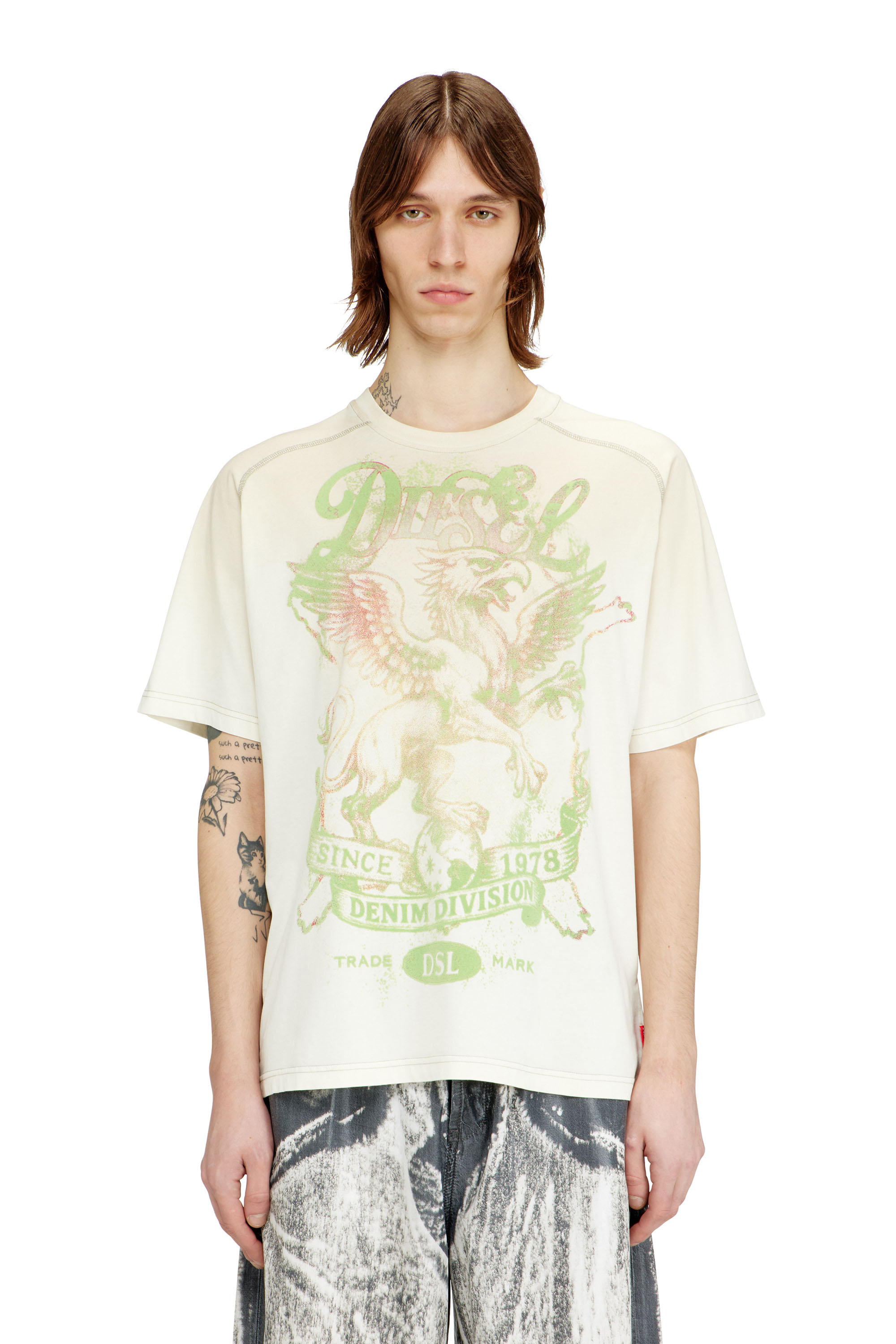 Diesel - T-GRIFFO, Male's T-shirt with griffin print in グリーン/ホワイト - 1