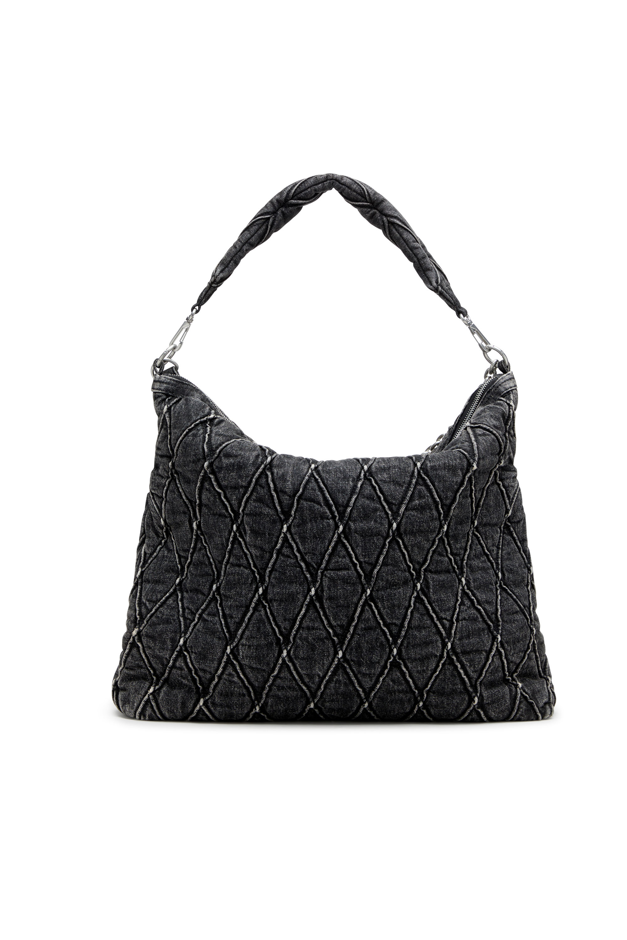 Diesel - CHARM-D HOBO, Female's Charm-D-Large hobo in treated quilted denim in ブラック - 3