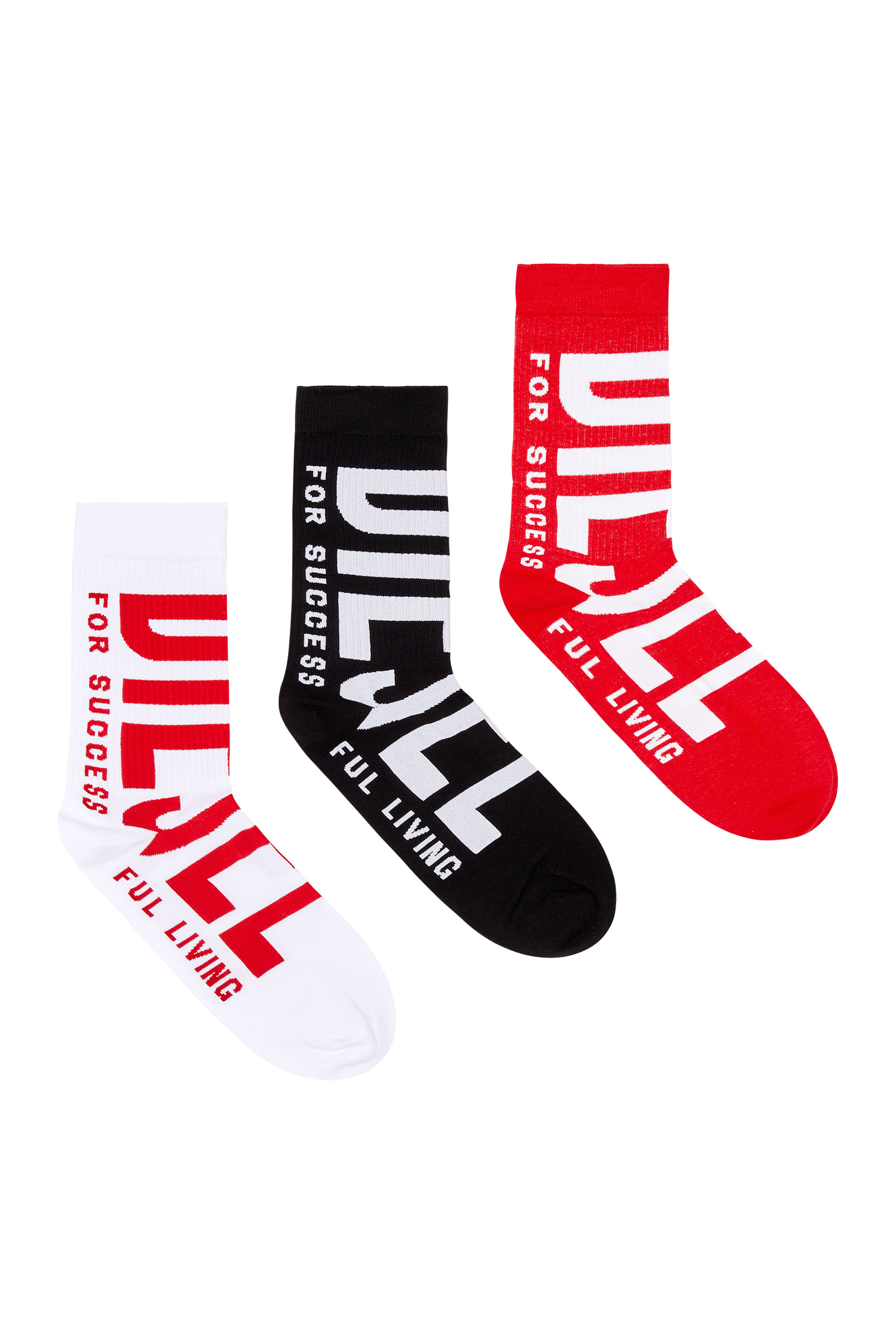 Diesel - SKM-RAY-THREEPACK, Male's Three-pack of socks with maxi Diesel logo in レッド/ブラック - 1