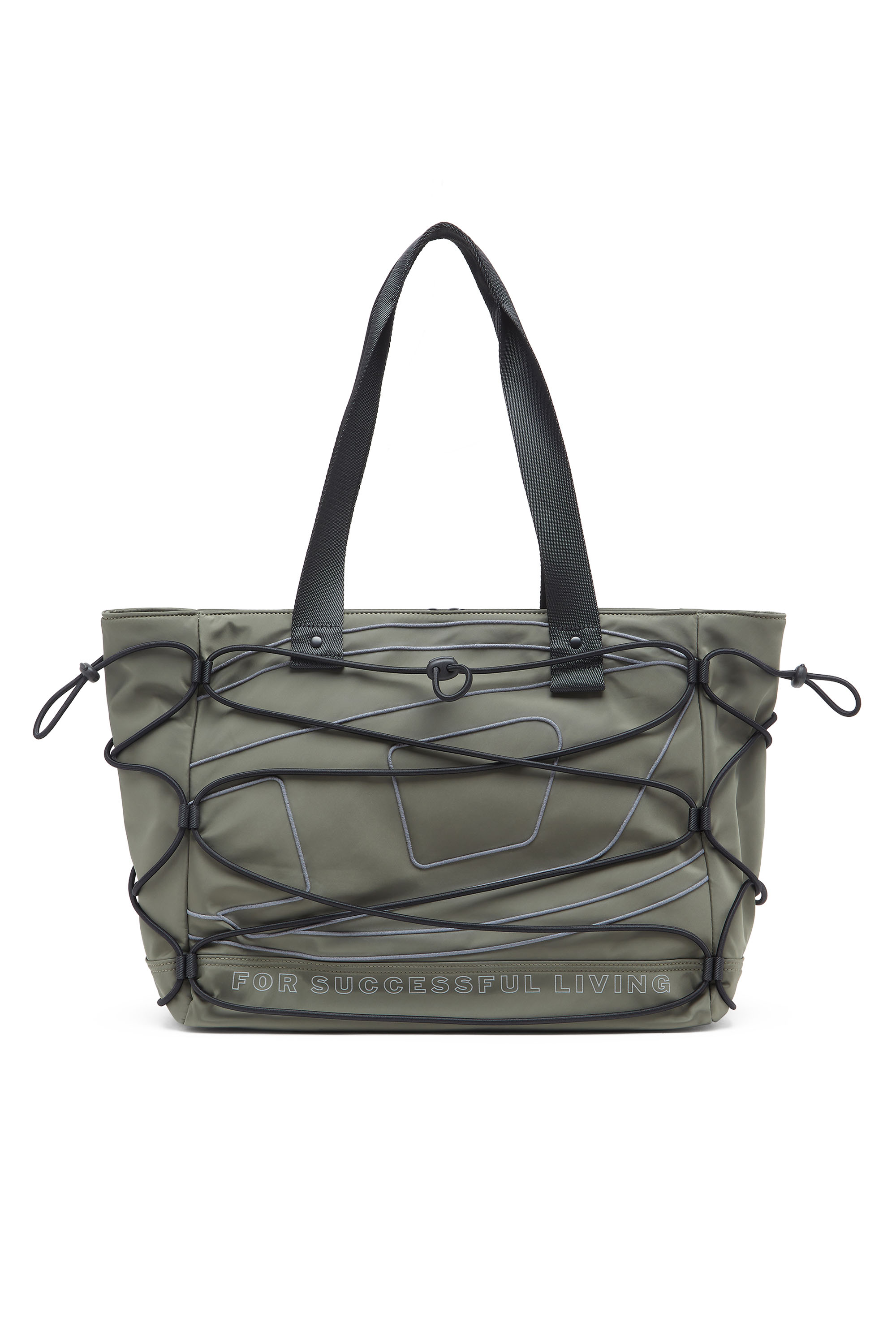 Diesel - TECH-D TOTE M X, Unisex's Tech-D-Nylon tote bag with reflective Oval D in オリーブグリーン - 2