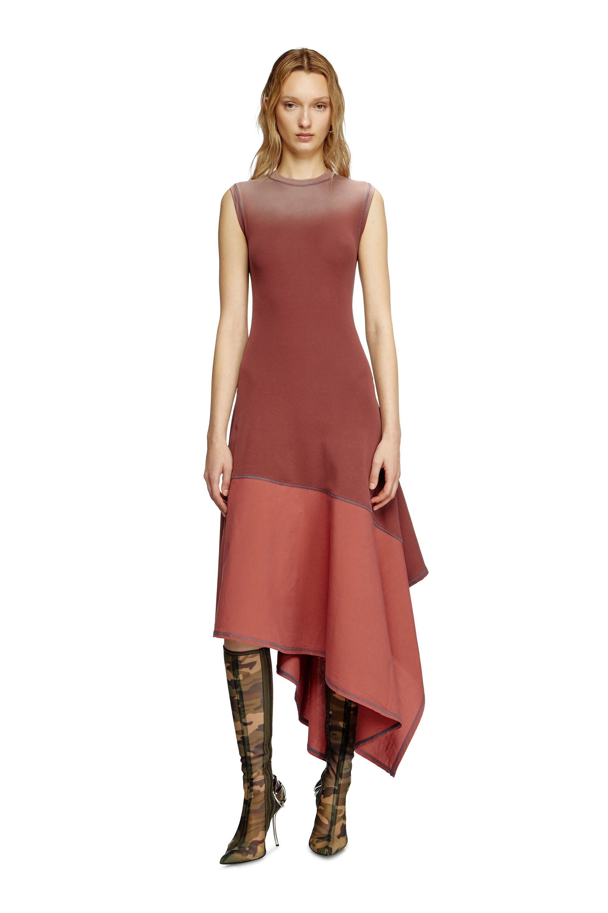 Diesel - D-ELICY, Female's Asymmetric sleeveless dress in ピンク / ホワイト - 1