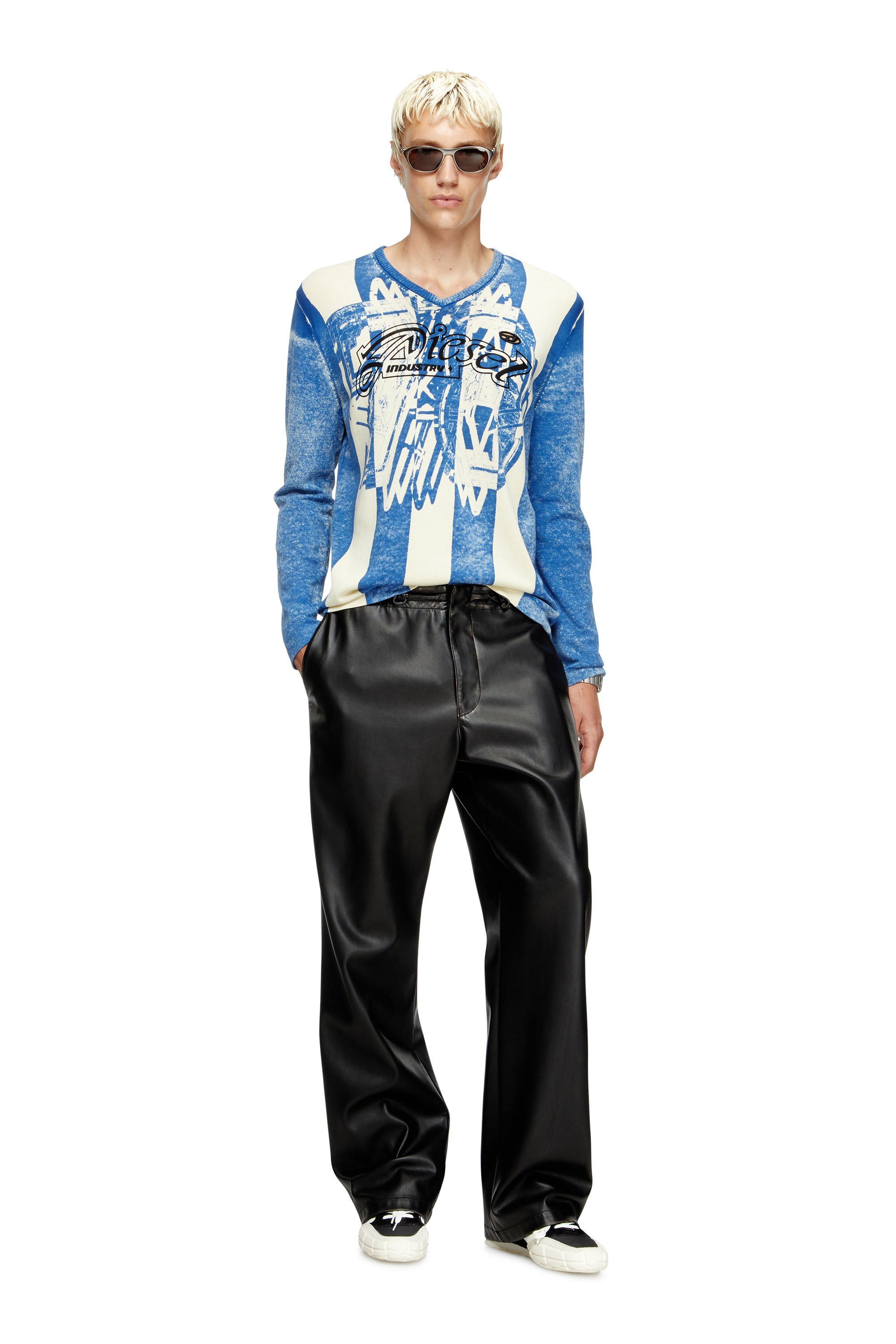 Diesel - K-OLIBA-V, Male's Inside-print striped jumper in ブルー/ホワイト - 2