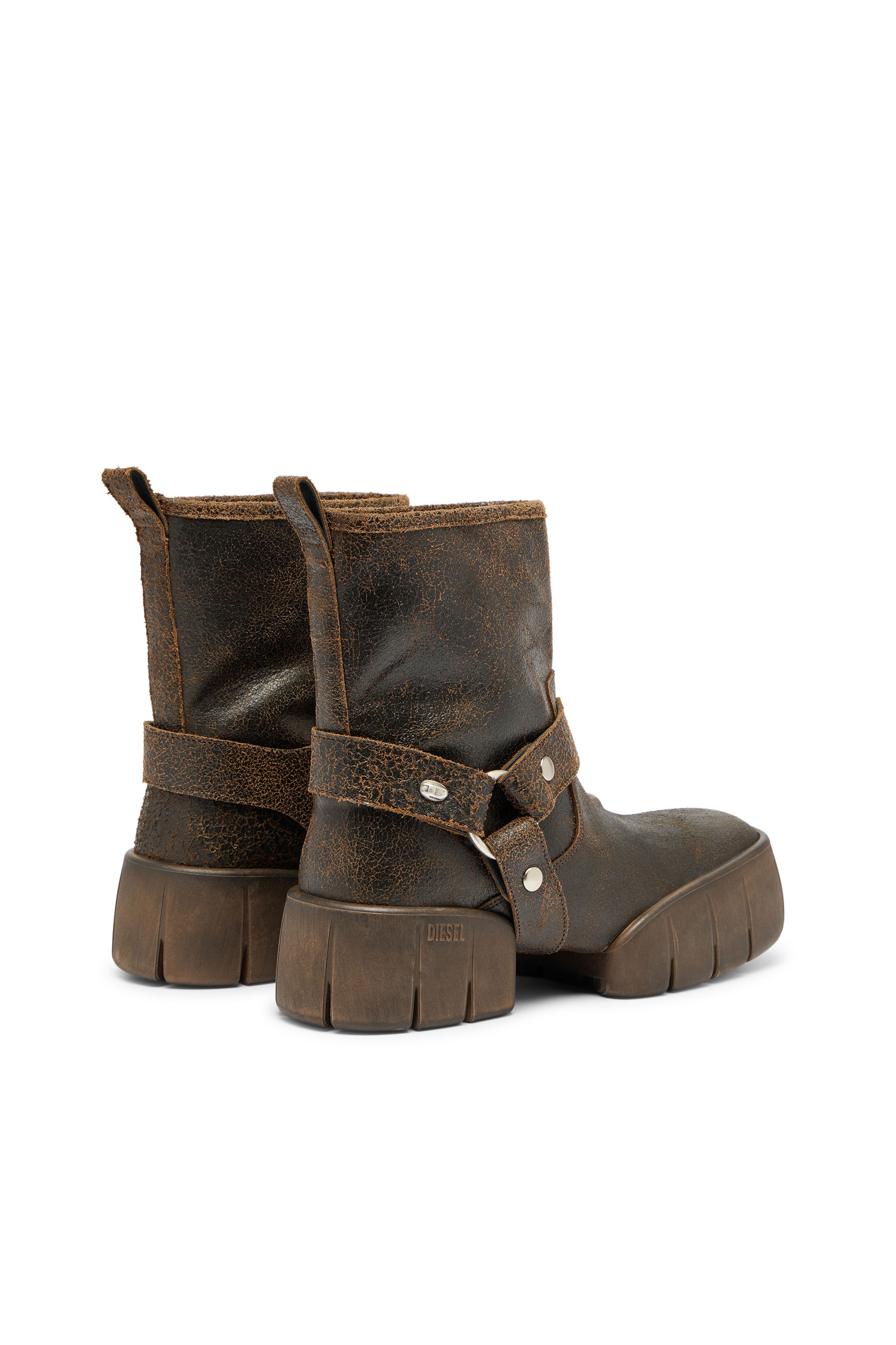Diesel - D-TEX TU, Male's D-Tex-Biker boot in crackle leather in ブラウン - 3