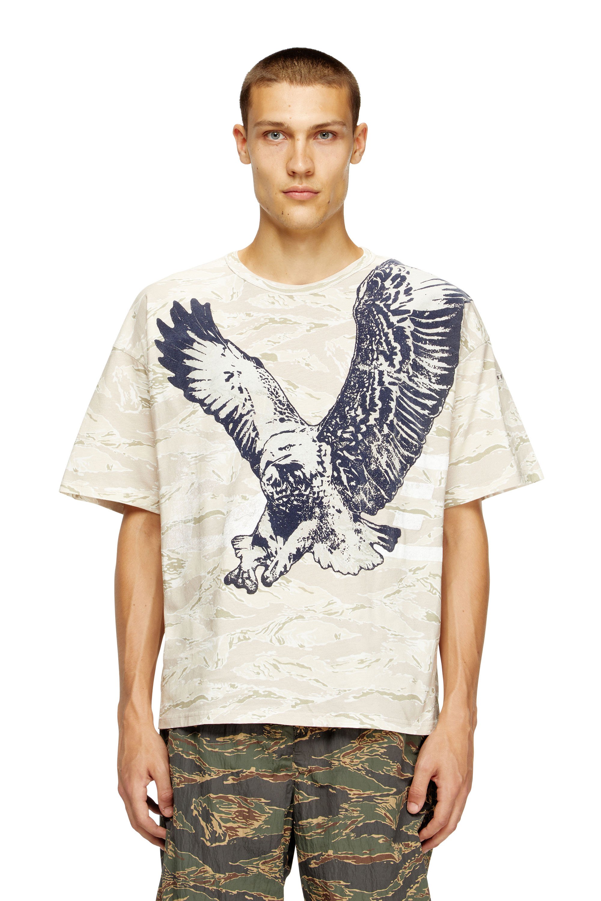 Diesel - T-BOXT-T14, Male's Camo T-shirt with eagle print in ベージュ - 1