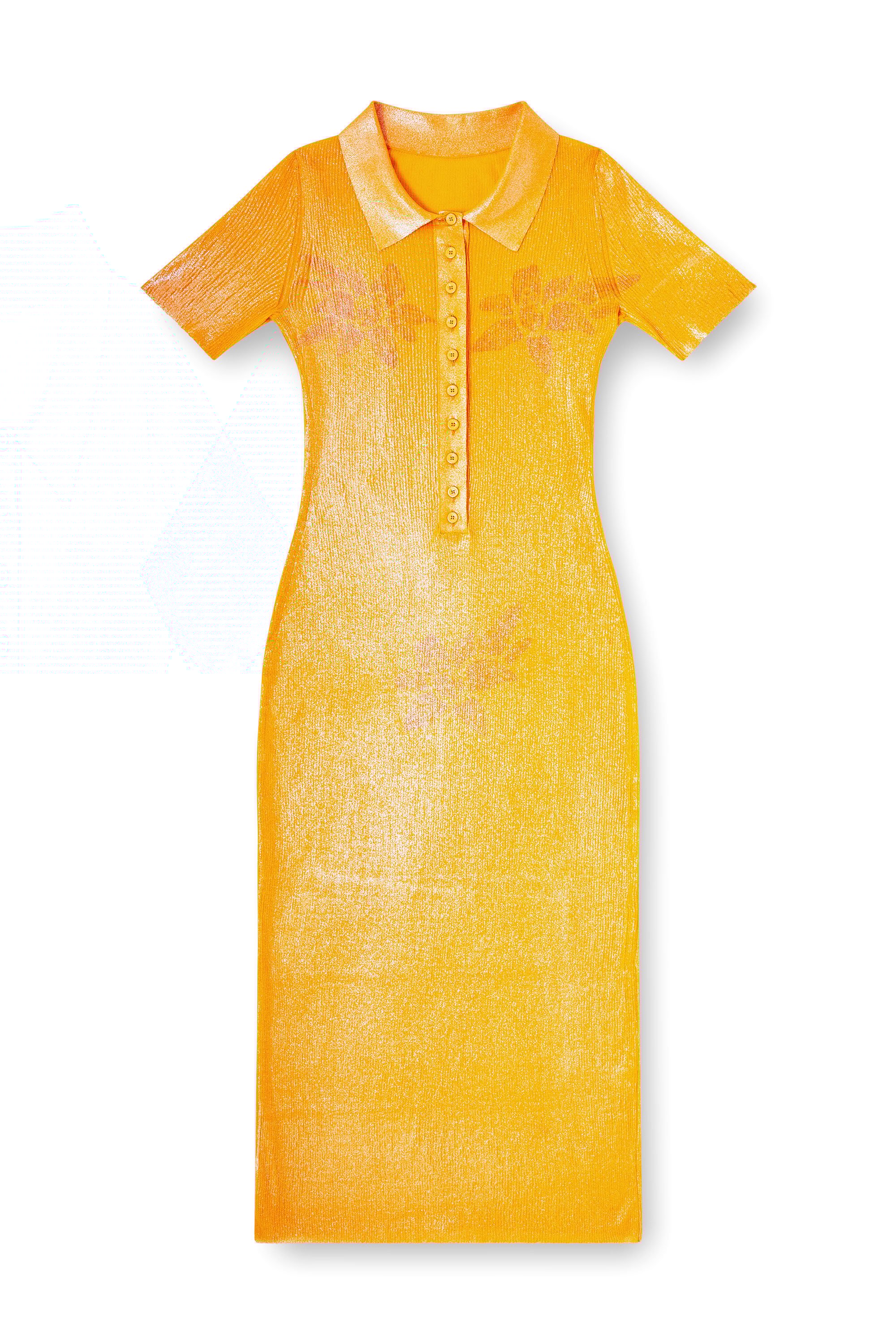 Diesel - M-ORANGE-KG, Female's Iridescent knit polo dress with lotus print in オレンジ - 3